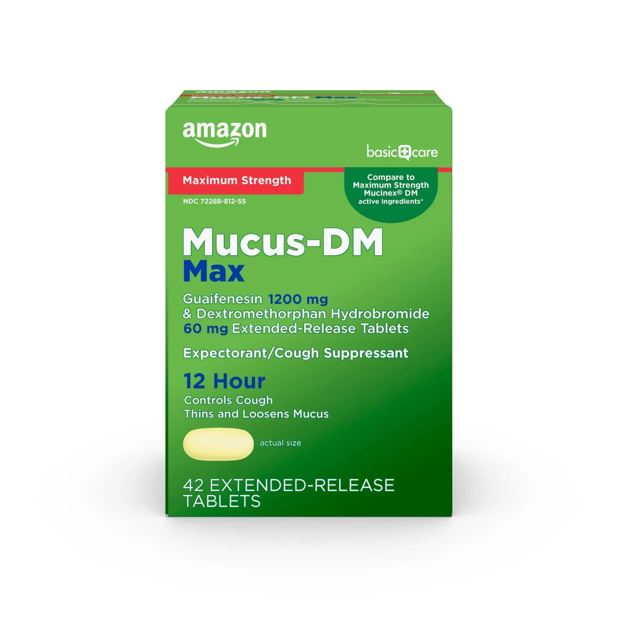 Amazon Basic Care Maximum Strength Mucus DM, Expectorant and Cough Suppressant Extended-Release Tablets, 42 Count - TrustMedUSA