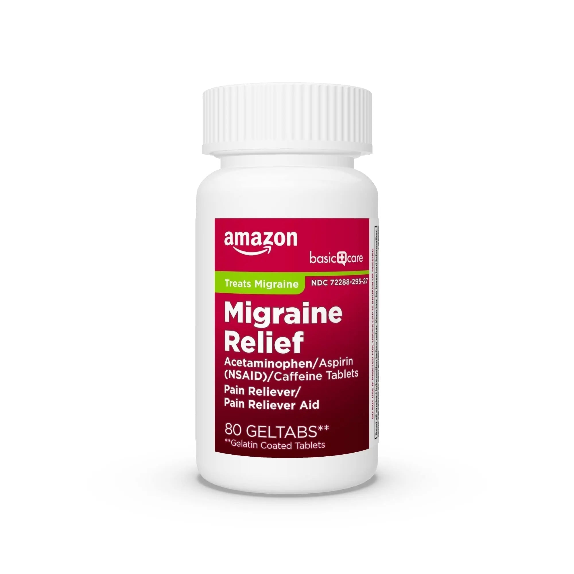 Amazon Basic Care Migraine Relief Geltabs, Pain Reliever, Acetaminophen 250 mg, Aspirin 250 mg (NSAID) and Caffeine 65 mg, Headache Relief, 80 Count - TrustMedUSA