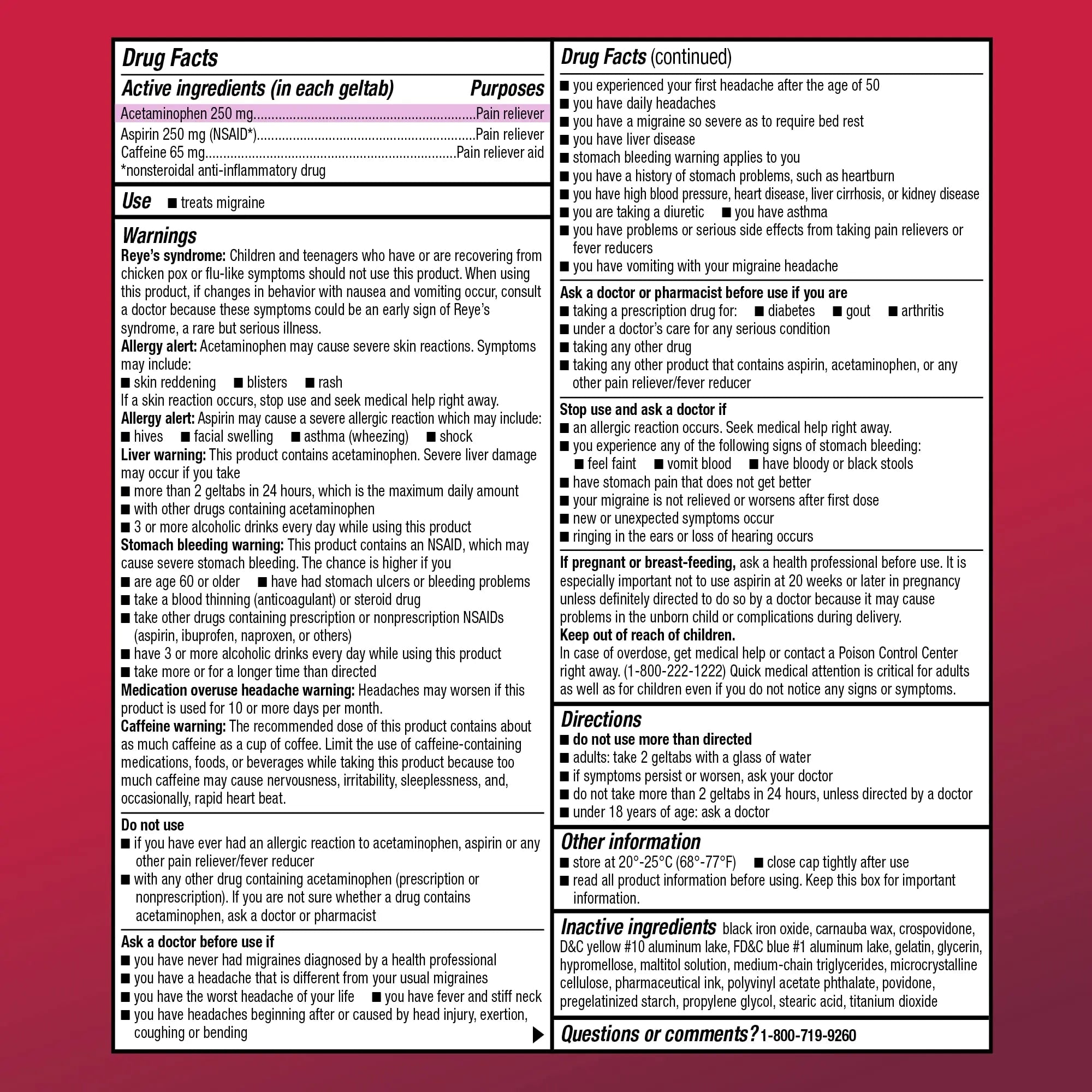 Amazon Basic Care Migraine Relief Geltabs, Pain Reliever, Acetaminophen 250 mg, Aspirin 250 mg (NSAID) and Caffeine 65 mg, Headache Relief, 80 Count - TrustMedUSA