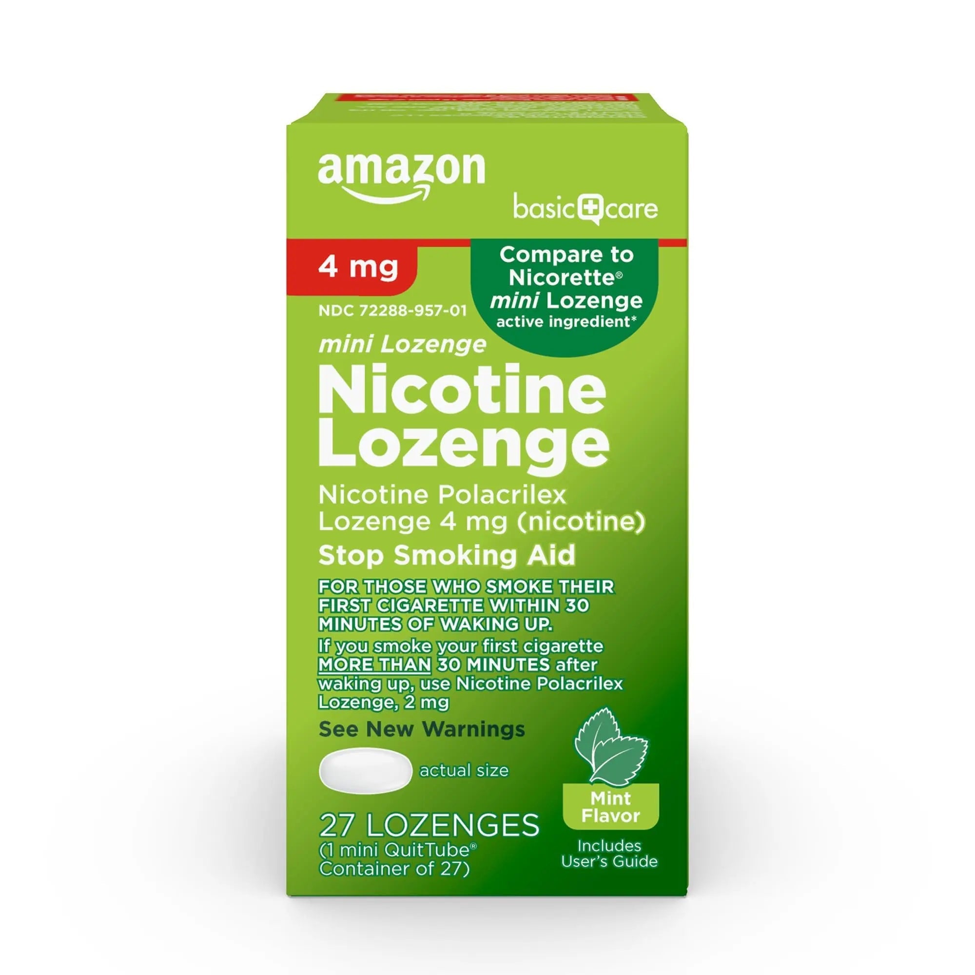Amazon Basic Care Mini Nicotine Polacrilex Lozenge, 4 mg, Mint Flavor, Stop Smoking Aid, Smoking Cessation, Reduces Nicotine Cravings, 27 Count - TrustMedUSA