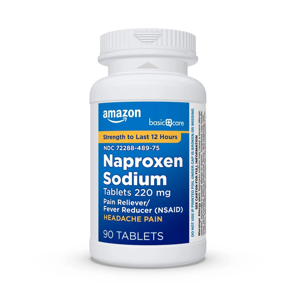 Amazon Basic Care Naproxen Sodium Tablets 220 mg, Pain Reliever, Fever Reducer, Headache Relief, Backache, Menstrual Cramps, Arthritis, Muscular Aches, NSAID, 90 Count - TrustMedUSA