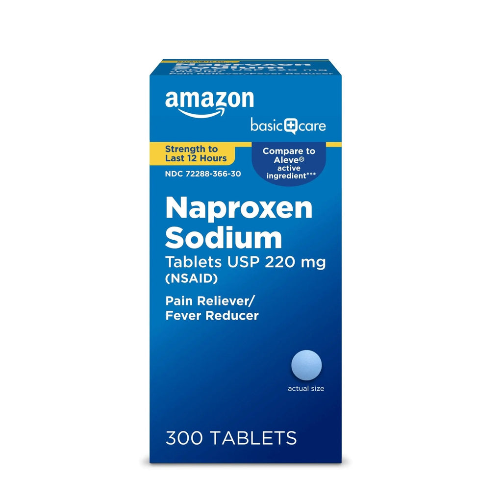 Amazon Basic Care Naproxen Sodium Tablets 220 mg, Pain Reliever/Fever Reducer (NSAID), 12-Hour Relief for Headache, Backache, Menstrual Pain, Muscle Aches, Arthritis, 300 Count - TrustMedUSA