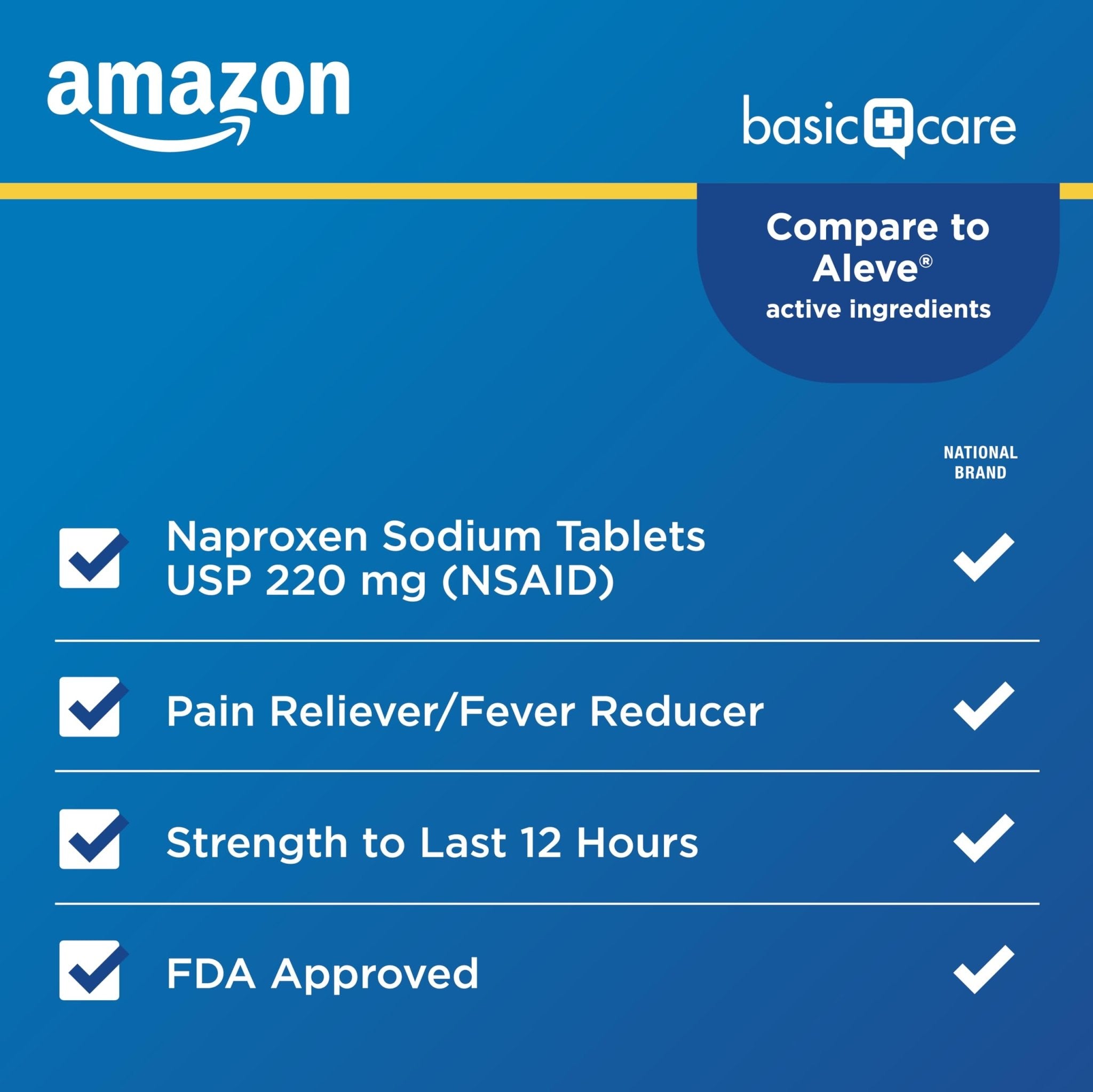 Amazon Basic Care Naproxen Sodium Tablets 220 mg, Pain Reliever/Fever Reducer (NSAID), 12-Hour Relief for Headache, Backache, Menstrual Pain, Muscle Aches, Arthritis, 300 Count - Maple Wellness Supplements
