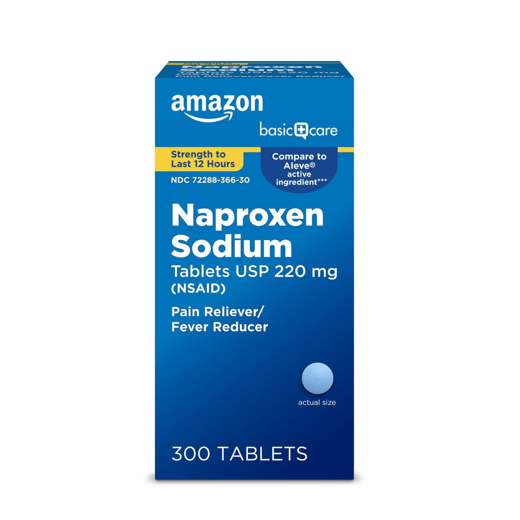Amazon Basic Care Naproxen Sodium Tablets 220 mg, Pain Reliever/Fever Reducer (NSAID), 12-Hour Relief for Headache, Backache, Menstrual Pain, Muscle Aches, Arthritis, 300 Count - Maple Wellness Supplements