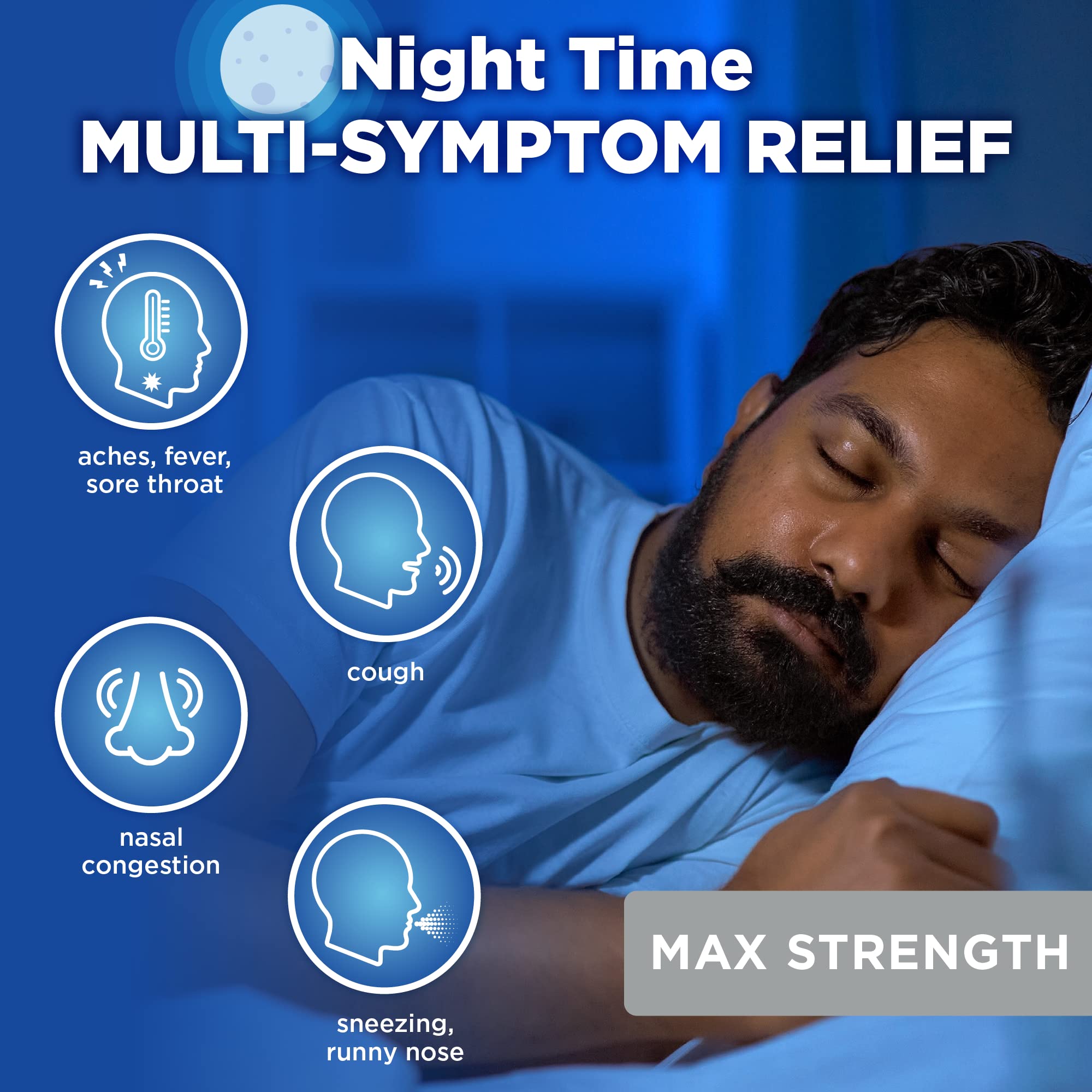 Amazon Basic Care Nighttime Severe Cold and Flu Syrup, Max Strength Liquid Medicine, Multi-Symptom Relief, for Adults and Children 12 Years and Older, Mixed Berry Flavor, 12 fl oz - Maple Wellness Supplements