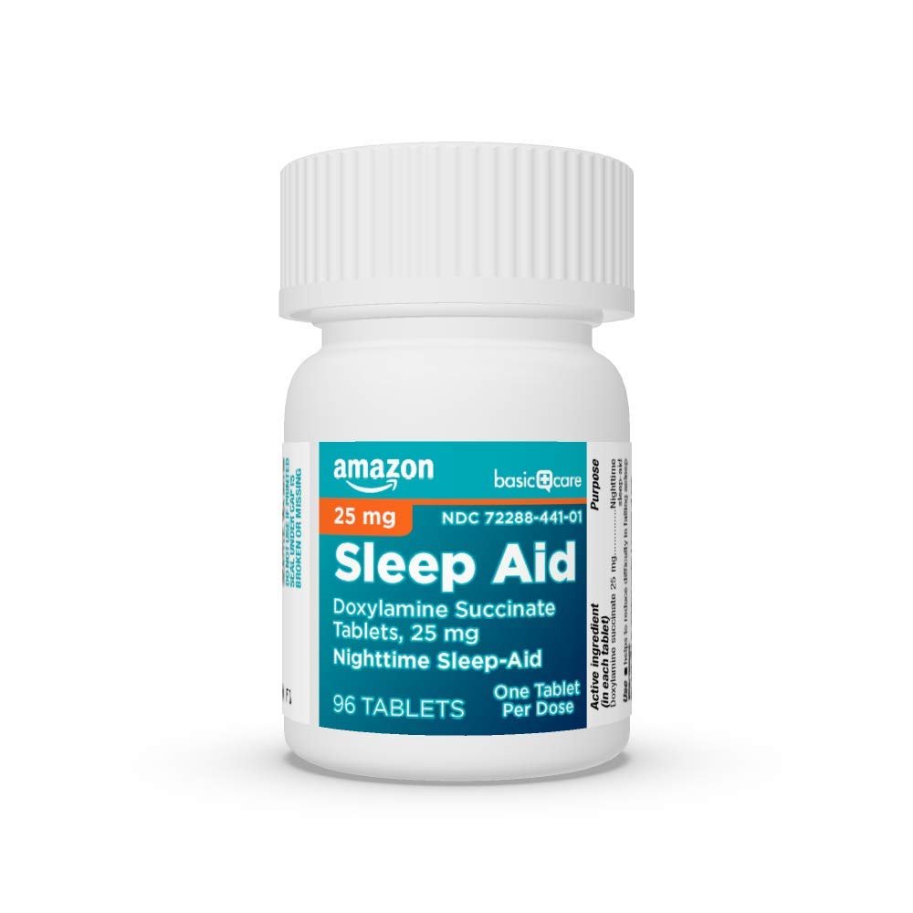 Amazon Basic Care Nighttime Sleep Aid Tablets for Adults, Doxylamine Succinate 25 mg, 96 Count - Maple Wellness Supplements