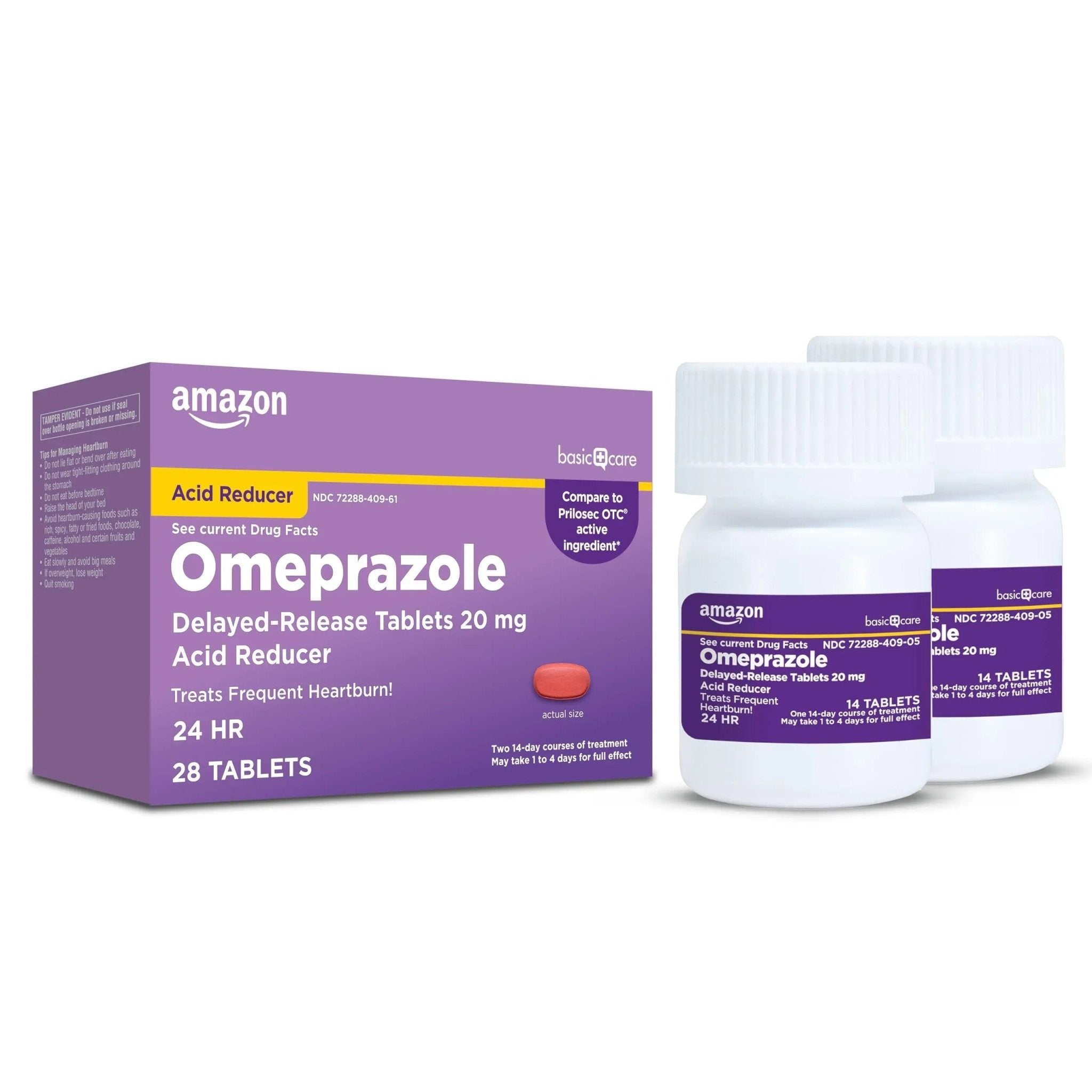 Amazon Basic Care Omeprazole Delayed Release Tablets 20 mg, Acid Reducer, Heartburn Medicine, 14-Day Course of Treatment, 28 Count - TrustMedUSA
