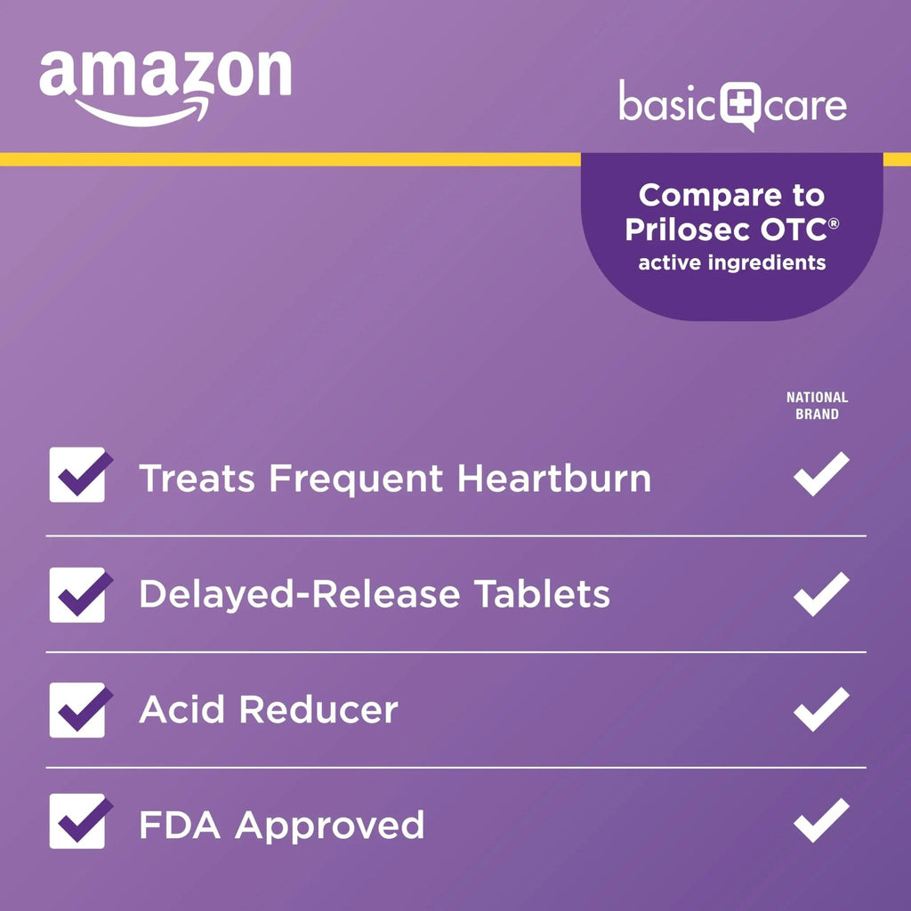 Amazon Basic Care Omeprazole Delayed Release Tablets 20 mg, Acid Reducer, Heartburn Medicine, 14-Day Course of Treatment, 28 Count - TrustMedUSA