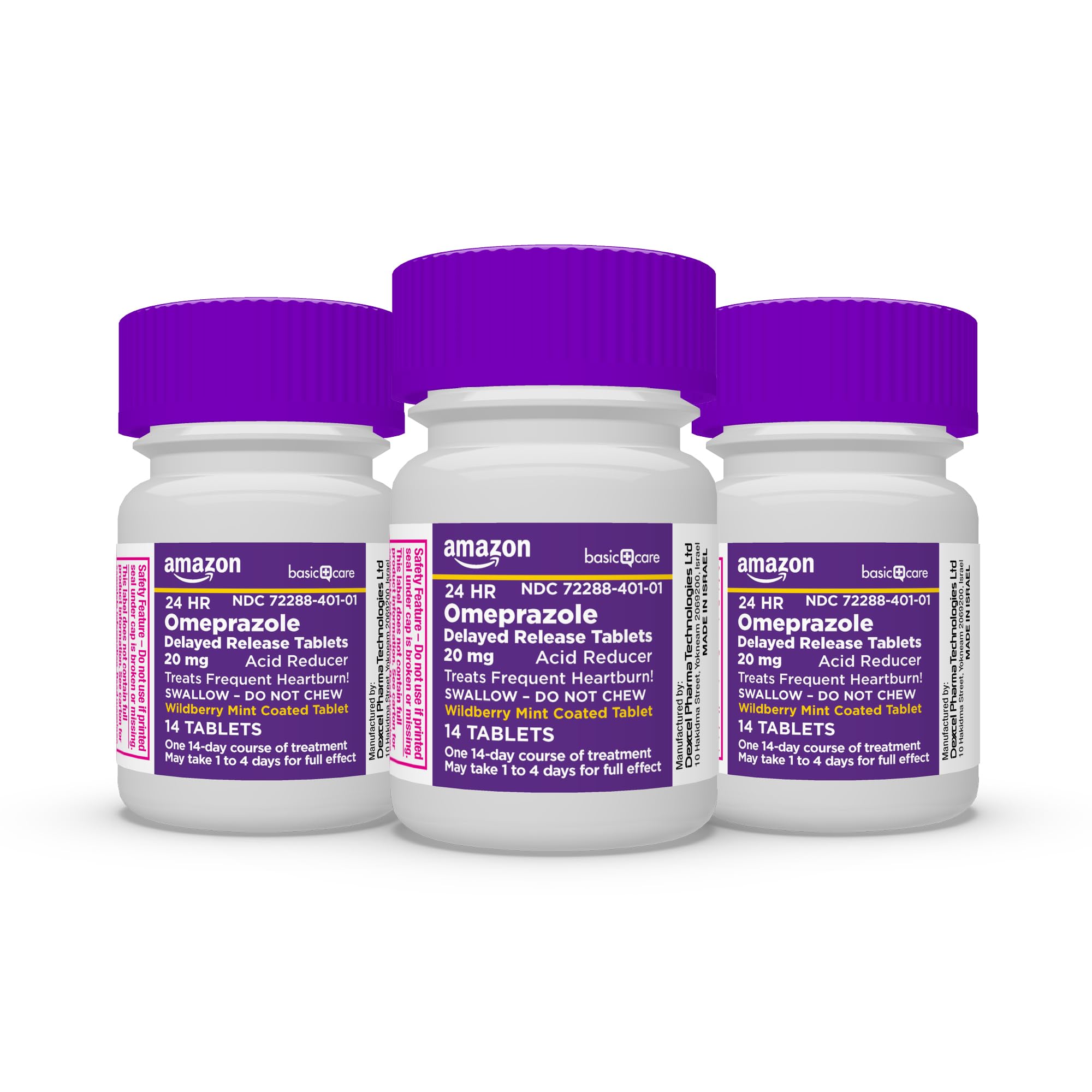 Amazon Basic Care Omeprazole Delayed Release Tablets 20 mg, Acid Reducer, Wildberry Mint Coated Tablet, Heartburn Medicine, 42 Count - Maple Wellness Supplements
