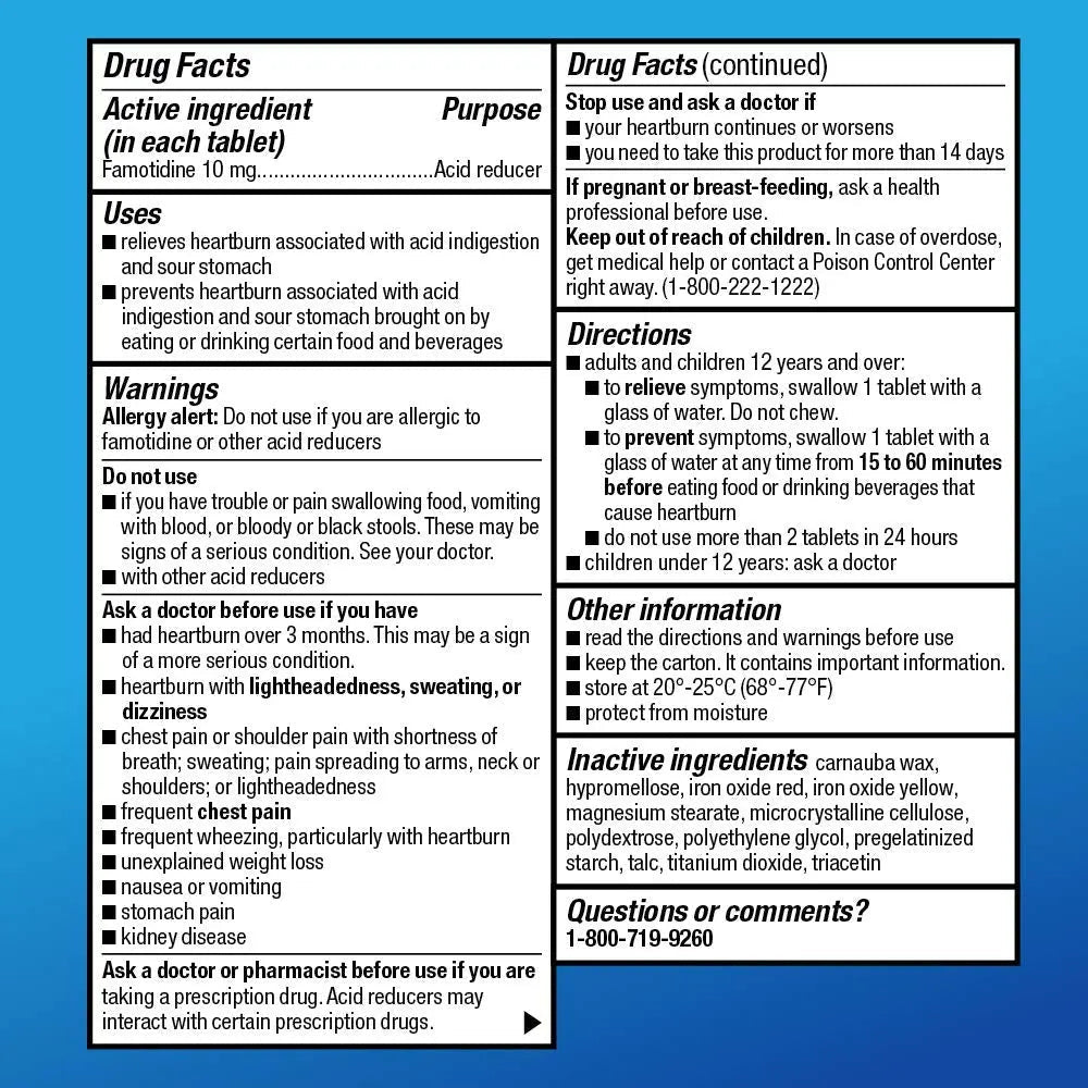 Amazon Basic Care Original Strength Famotidine Tablets, 10 mg, Acid Reducer, Heartburn Medicine, Prevents & Relieves Heartburn, Acid Indigestion Relief, 90 Count - TrustMedUSA