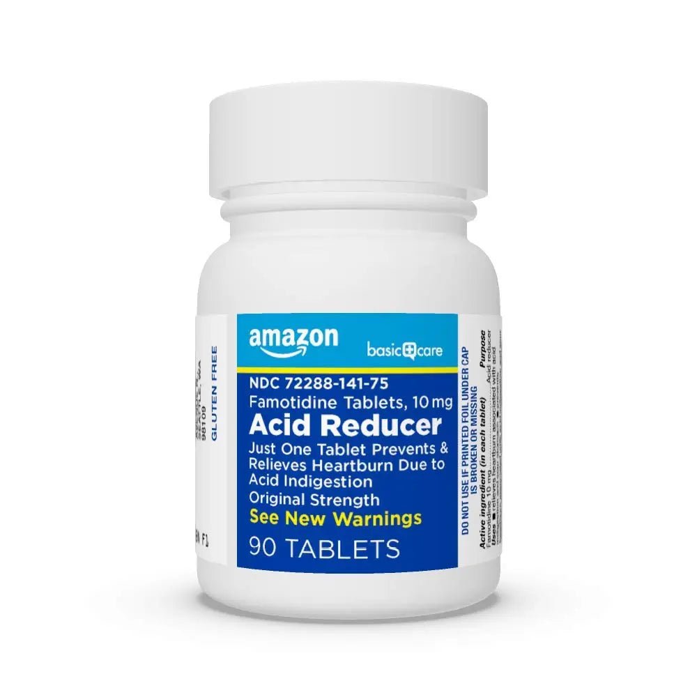 Amazon Basic Care Original Strength Famotidine Tablets, 10 mg, Acid Reducer, Heartburn Medicine, Prevents & Relieves Heartburn, Acid Indigestion Relief, 90 Count - TrustMedUSA