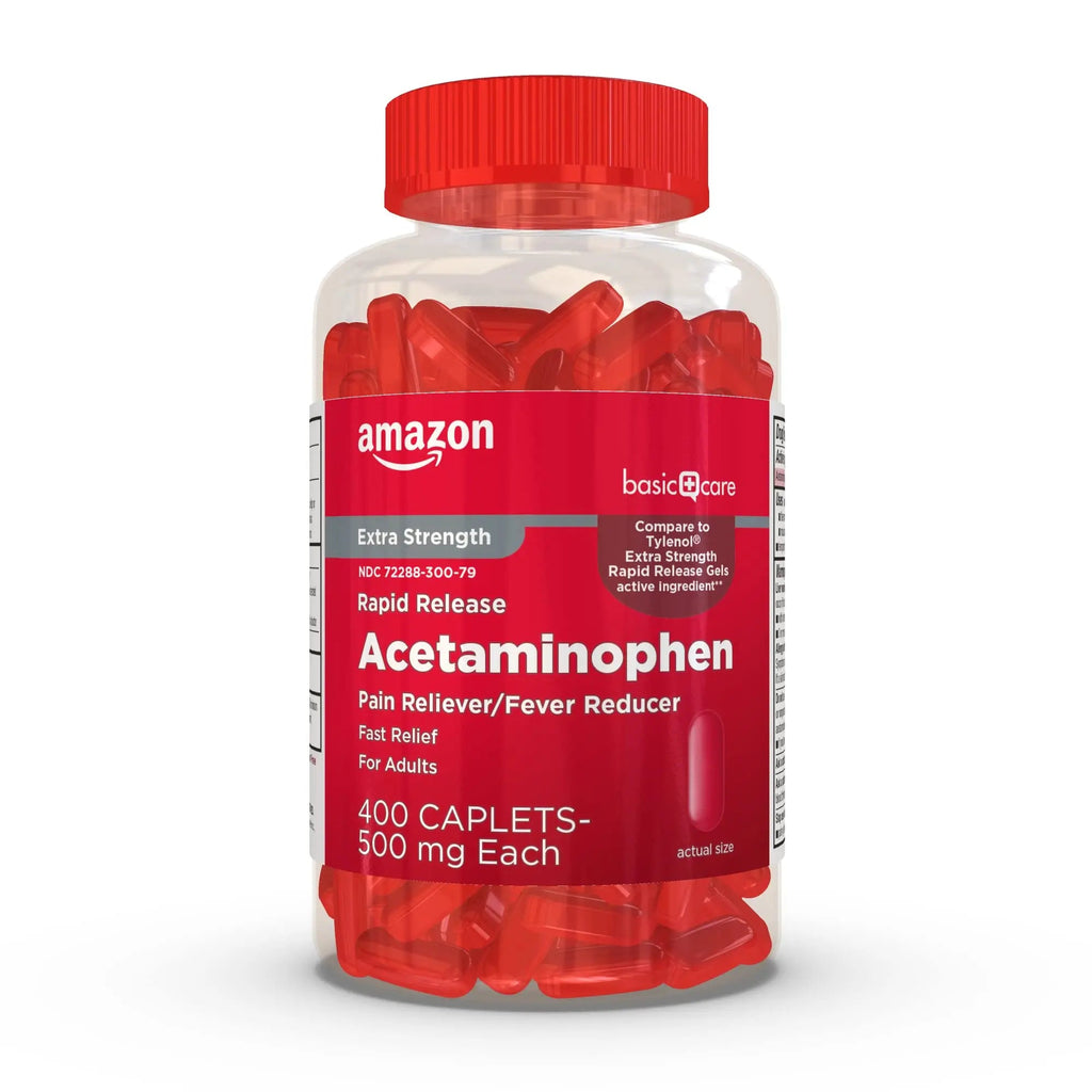Amazon Basic Care Rapid Release Acetaminophen Caplets 500 mg, Extra Strength Pain Reliever and Fever Reducer for Headache, Backache, Menstrual Pain, Arthritis Pain, 400 Count - TrustMedUSA
