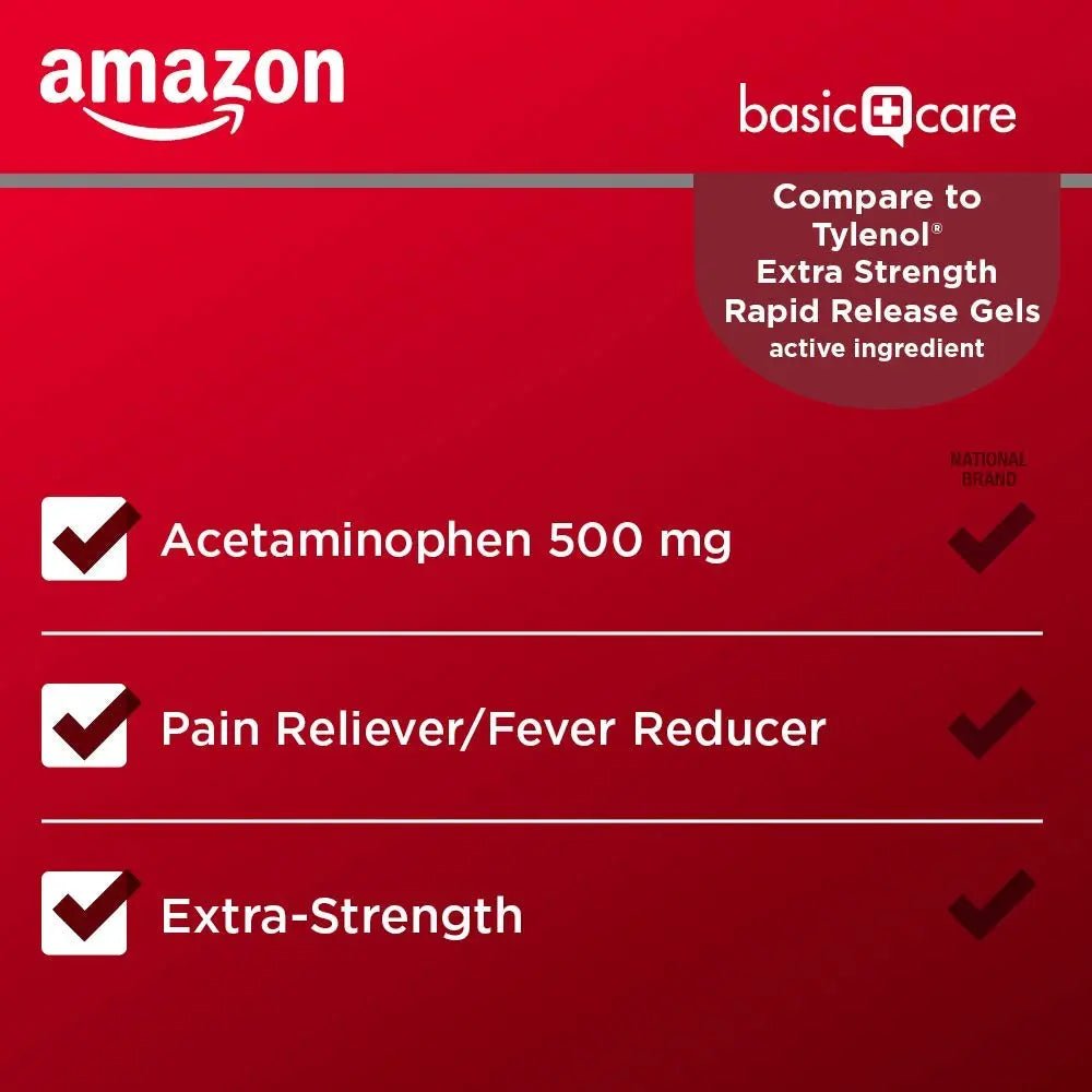 Amazon Basic Care Rapid Release Acetaminophen Caplets 500 mg, Extra Strength Pain Reliever and Fever Reducer for Headache, Backache, Menstrual Pain, Arthritis Pain, 400 Count - TrustMedUSA