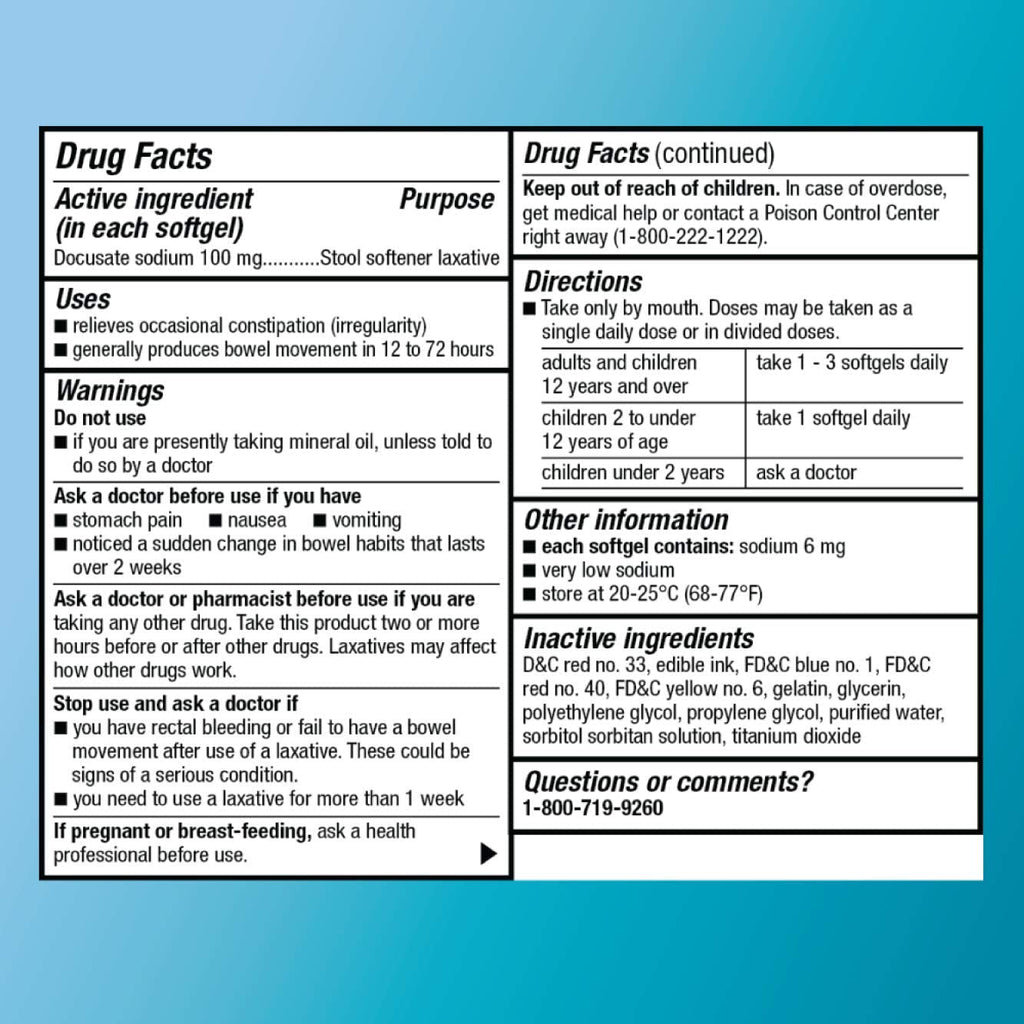 Amazon Basic Care Stool Softener Laxative, Docusate Sodium 100 mg, Softgels, For Constipation Relief, 100 Count - Maple Wellness Supplements