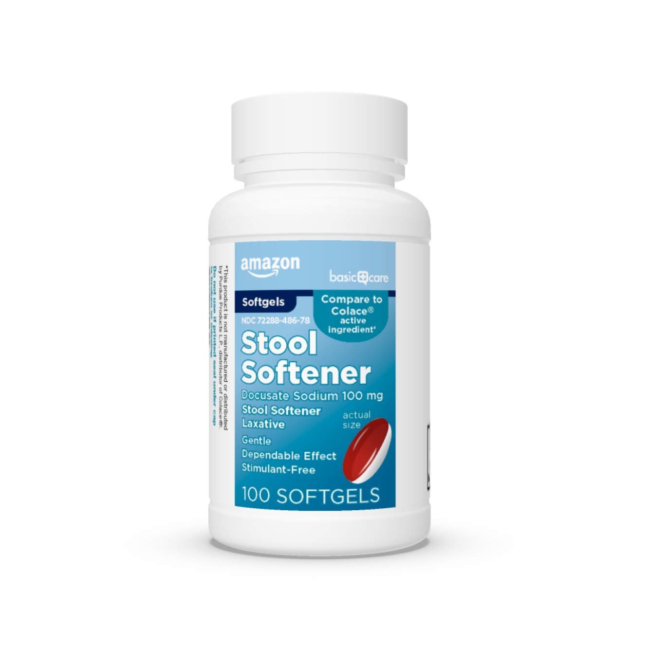 Amazon Basic Care Stool Softener Laxative, Docusate Sodium 100 mg, Softgels, For Constipation Relief, 100 Count - Maple Wellness Supplements