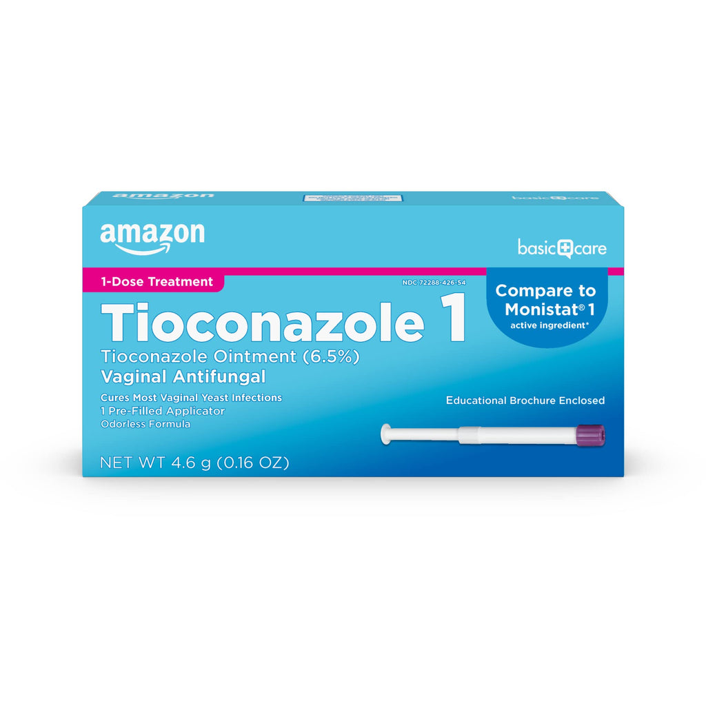 Amazon Basic Care Tioconazole Ointment 6.5 Percent, 1-Dose Yeast Infection Treatment For Women, Fast Acting Relief, Pre-Filled Applicator, Odorless Formula, 0.16 ounce (Pack of 1) - Maple Wellness Supplements