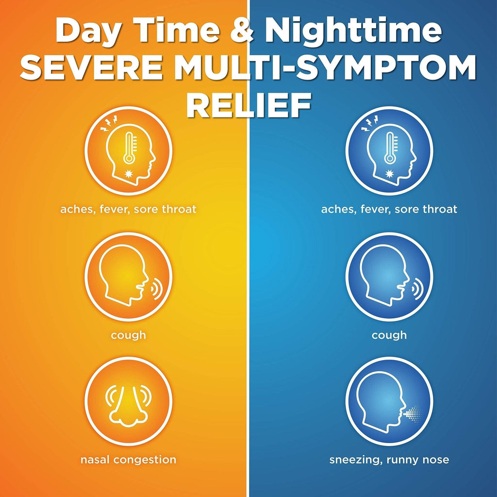 Amazon Basic Care Vapor Ice Day and Night Severe Cold and Flu Relief Caplets, Maximum Strength Multi-Symptom Medicine for Cough, Sore Throat, Nasal Congestion, 48 Count - Maple Wellness Supplements