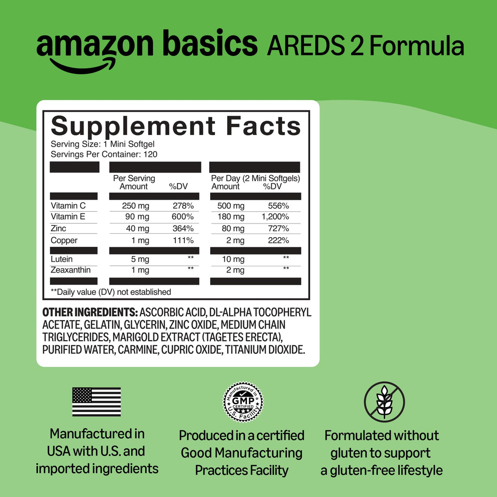 Amazon Basics Eye Vitamin and Mineral Supplement, AREDS 2 Formula with Lutein & Zeaxanthin, 120 Softgels - TrustMedUSA