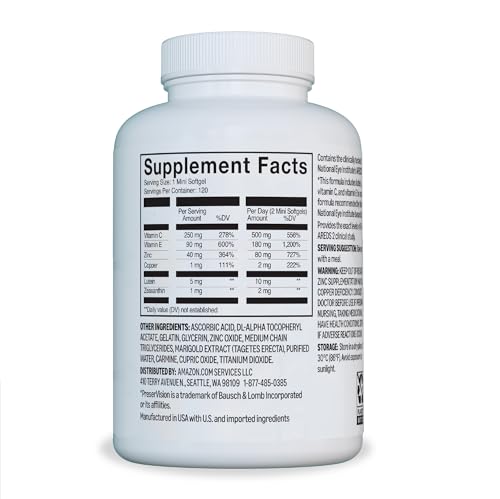 Amazon Basics Eye Vitamin and Mineral Supplement, AREDS 2 Formula with Lutein & Zeaxanthin, 120 Softgels - TrustMedUSA