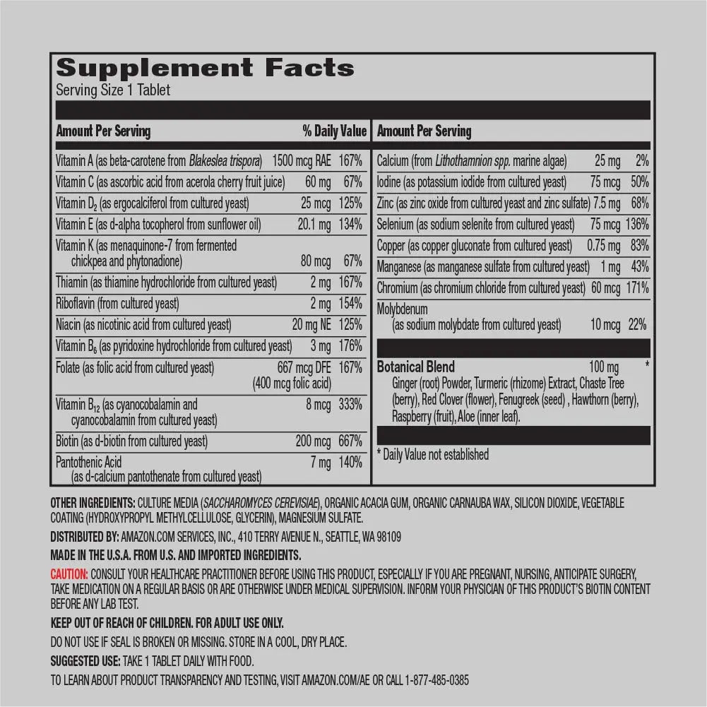 Amazon Elements Men's and Women's One Daily Multivitamins, Vegan, 65 Tablets, 2 month supply - TrustMedUSA