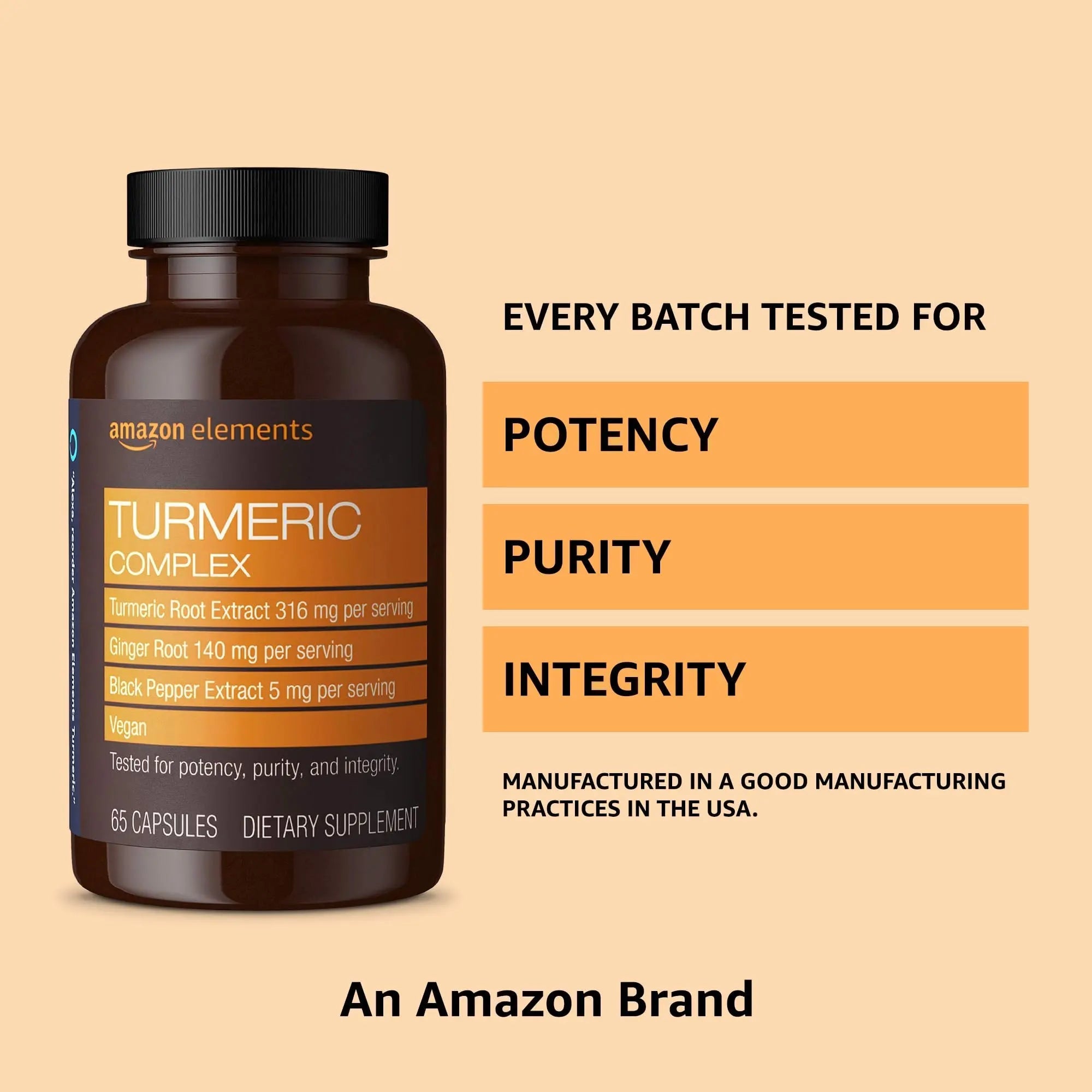 Amazon Elements Turmeric Complex, 316 mg Curcumin, 140 mg Ginger, 5 mg Black - TrustMedUSA