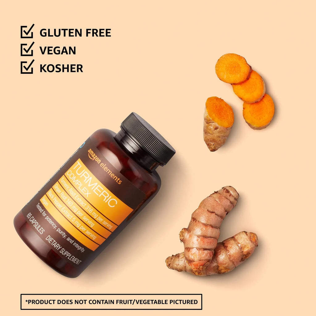 Amazon Elements Turmeric Complex, 316 mg Curcumin, 140 mg Ginger, 5 mg Black - TrustMedUSA