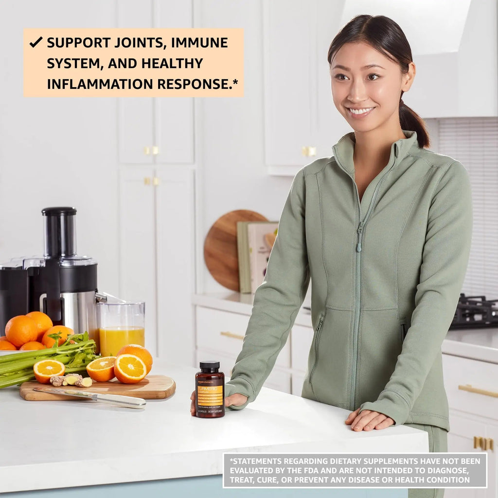 Amazon Elements Turmeric Complex, 316 mg Curcumin, 140 mg Ginger, 5 mg Black - TrustMedUSA