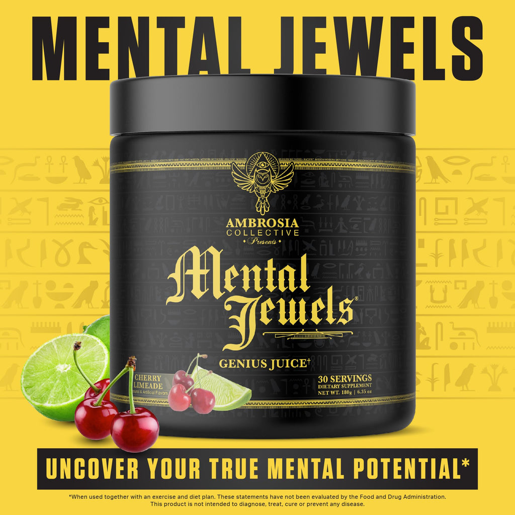 Ambrosia Mental Jewels Nootropic Brain Supplement Powder | Alpha GPC, Bacopa & Phosphatidylserine | Memory, Focus & Concentration Support | 30 Servings | Cherry Limeade - TrustMedUSA