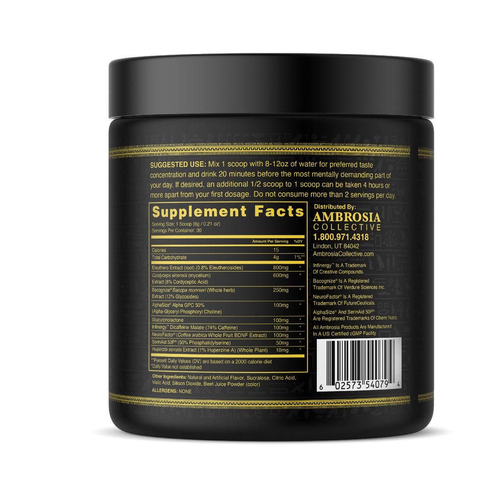 Ambrosia Mental Jewels Nootropic Brain Supplement Powder | Alpha GPC, Bacopa & Phosphatidylserine | Memory, Focus & Concentration Support | 30 Servings | Cherry Limeade - TrustMedUSA
