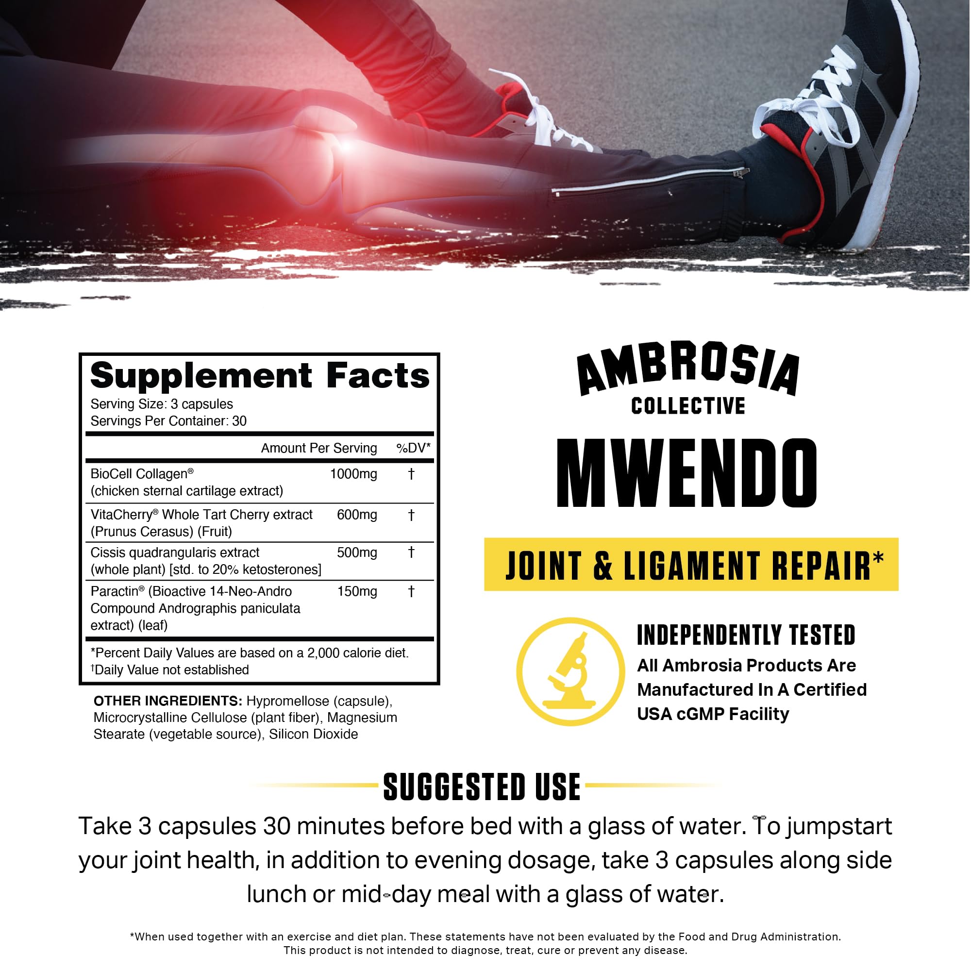 Ambrosia Mwendo - Joint & Ligament Repair | Strengthen Tendons & Increase Soft Tissue Extensibility | Muscle Soreness, & Recovery Time with BioCell Collagen | 90 Veggie Capsules - TrustMedUSA
