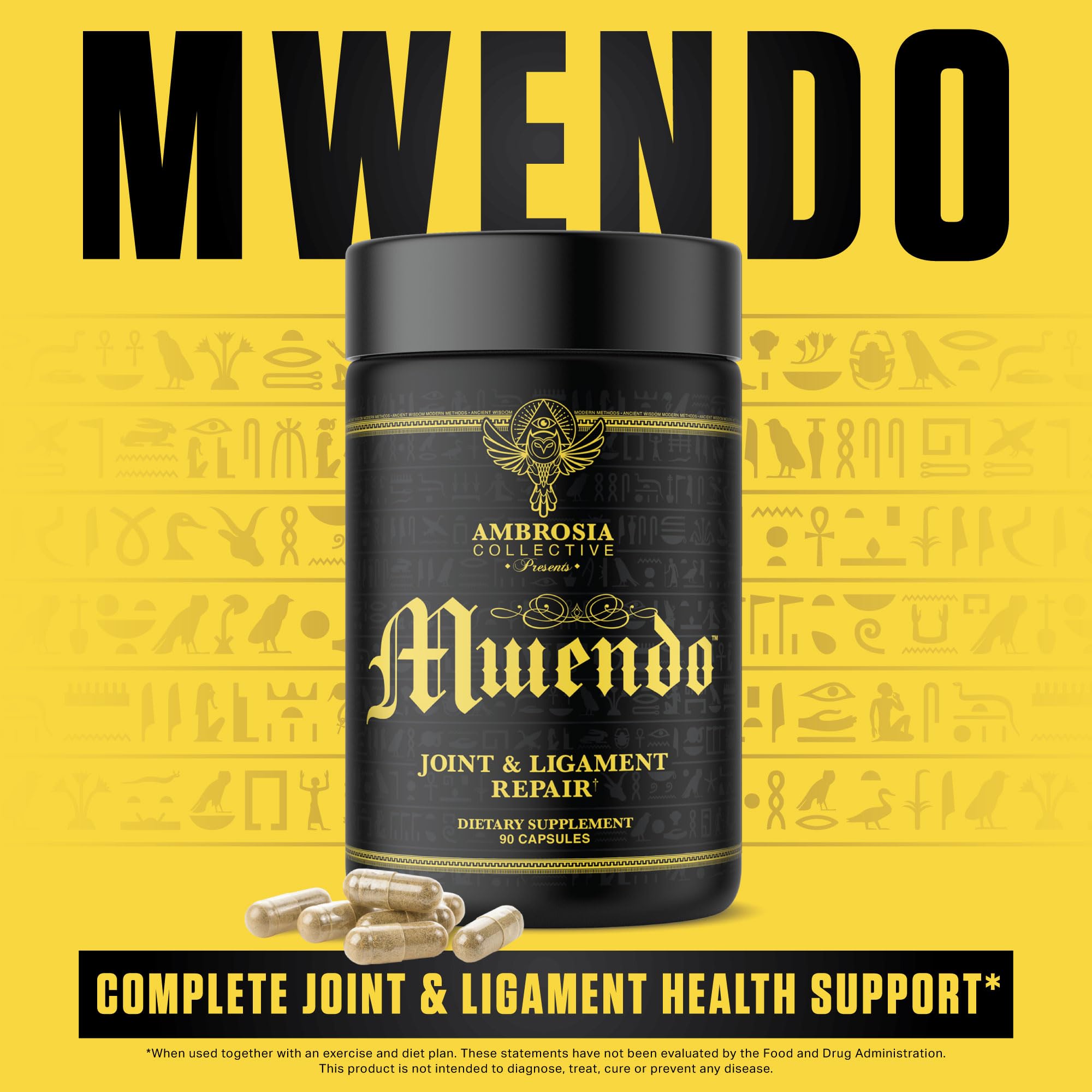 Ambrosia Mwendo - Joint & Ligament Repair | Strengthen Tendons & Increase Soft Tissue Extensibility | Muscle Soreness, & Recovery Time with BioCell Collagen | 90 Veggie Capsules - TrustMedUSA