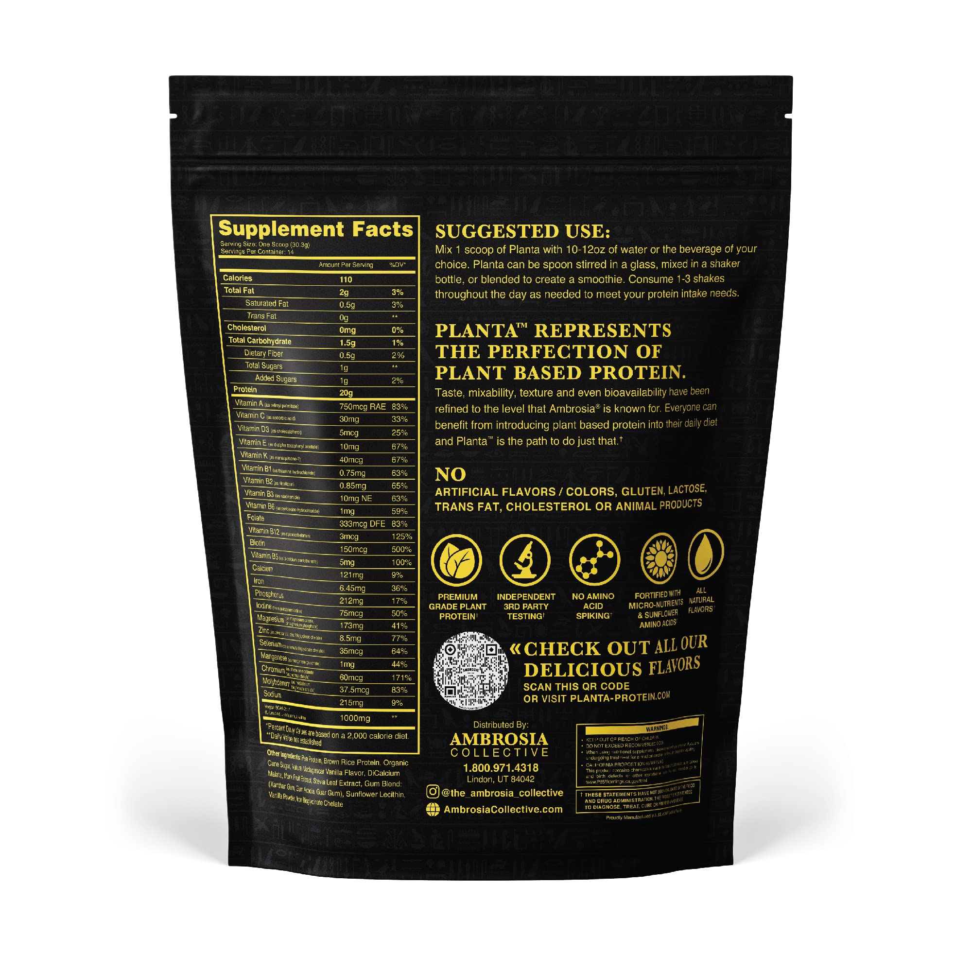 Ambrosia Plant Based Protein Powder 20g | Clean Vegan Pea Protein Powder | Gluten & Dairy Free, Keto Friendly, No Added Sugar | 14 Servings | Vanilla - Maple Wellness Supplements