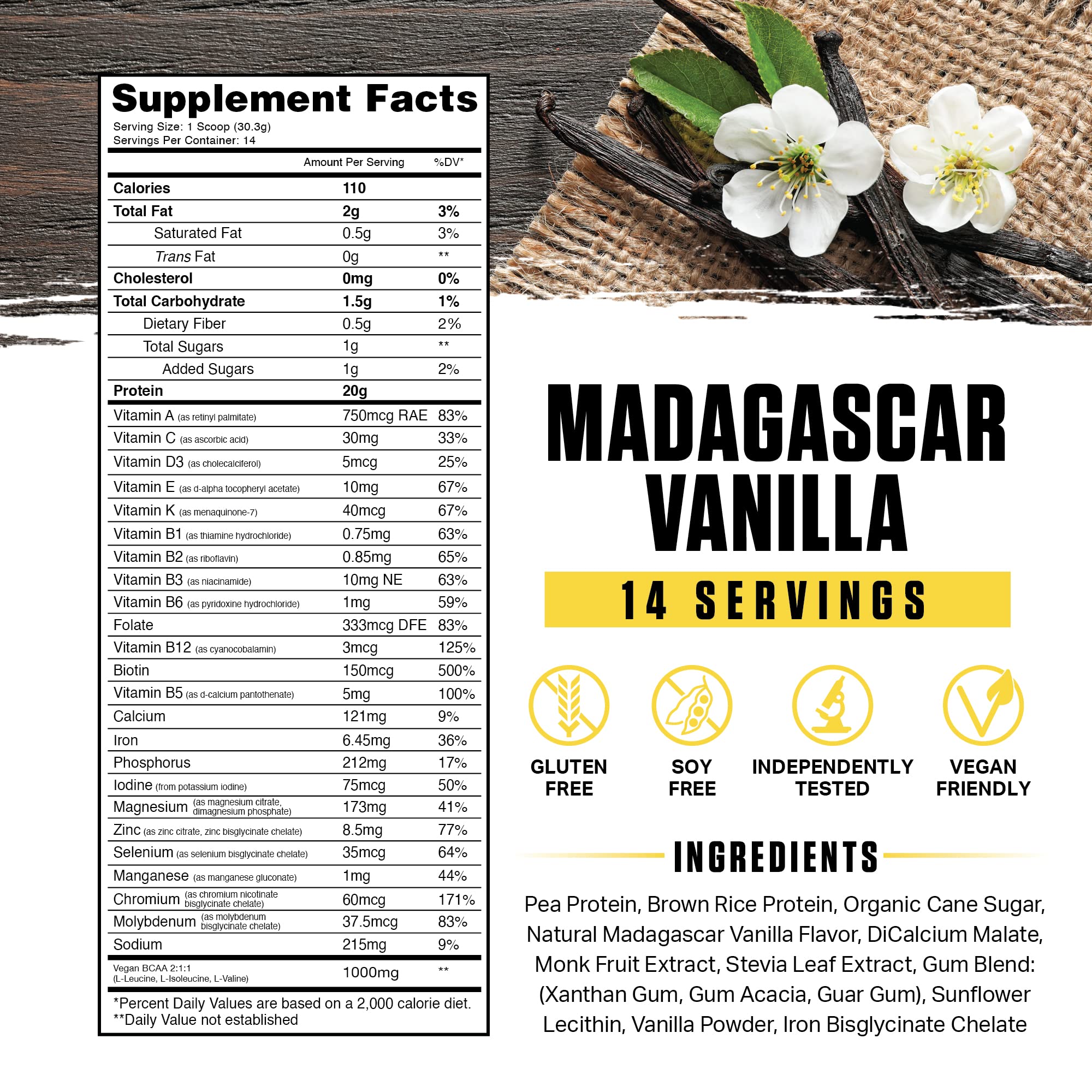 Ambrosia Plant Based Protein Powder 20g | Clean Vegan Pea Protein Powder | Gluten & Dairy Free, Keto Friendly, No Added Sugar | 14 Servings | Vanilla - Maple Wellness Supplements