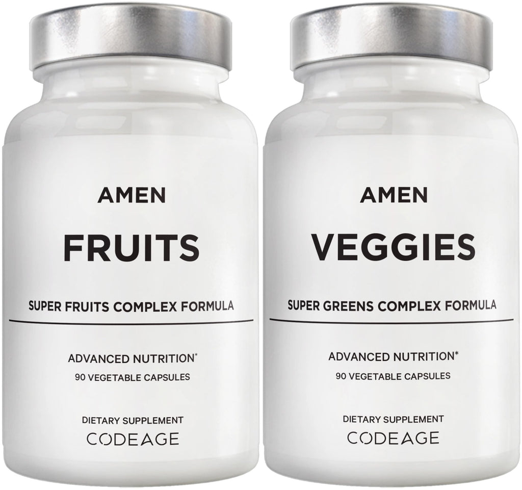 Amen Fruits + Veggies Vitamins Bundle, Raw Whole Food Multivitamin Capsules, Greens Vegetables, Red Fruits & Berries Vegan Blend, Fibers + Phytonutrients Superfood Minerals Supplement, Non-GMO, 180 ct - TrustMedUSA