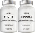 Amen Fruits + Veggies Vitamins Bundle, Raw Whole Food Multivitamin Capsules, Greens Vegetables, Red Fruits & Berries Vegan Blend, Fibers + Phytonutrients Superfood Minerals Supplement, Non-GMO, 180 ct - TrustMedUSA