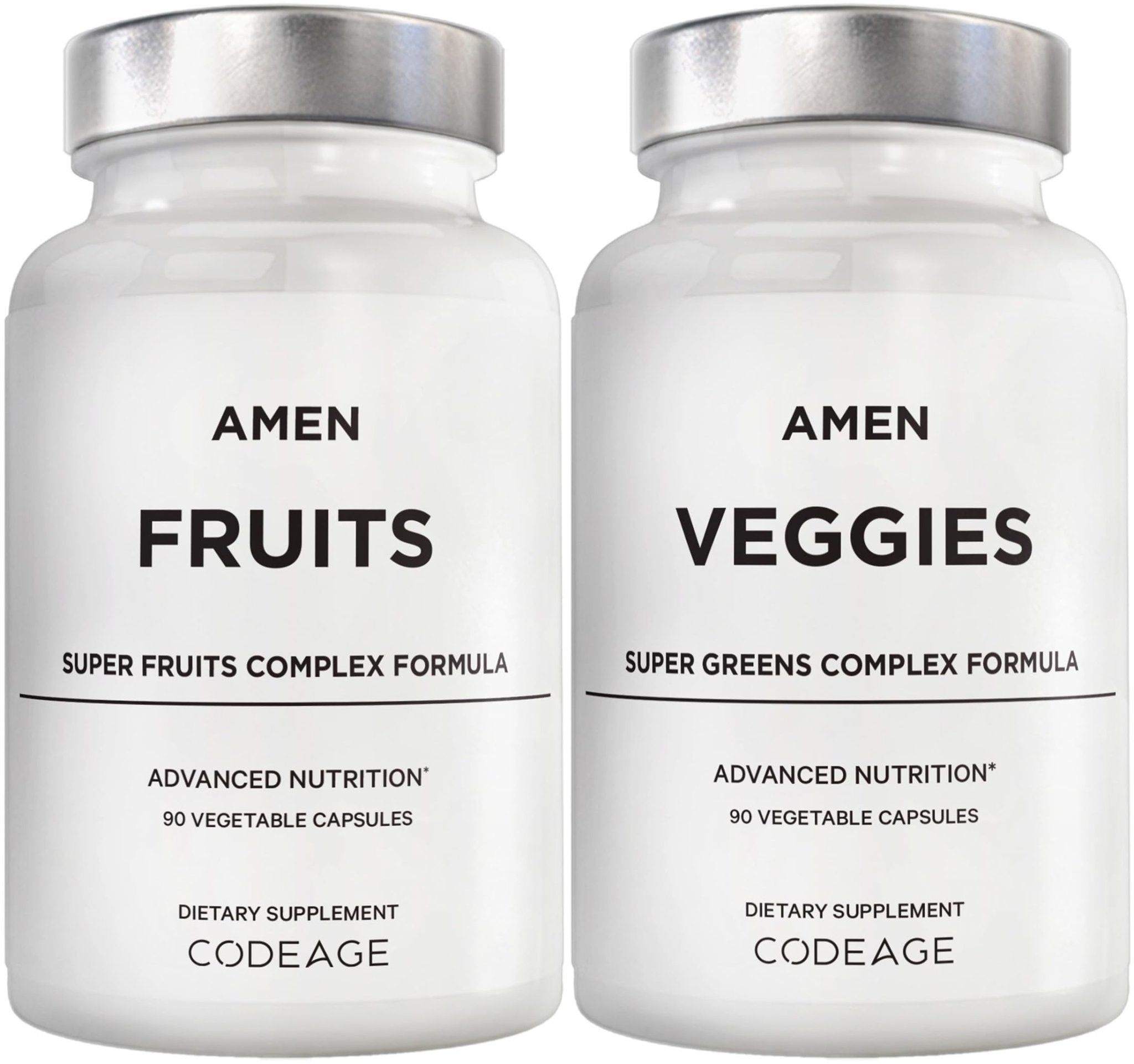 Amen Fruits + Veggies Vitamins Bundle, Raw Whole Food Multivitamin Capsules, Greens Vegetables, Red Fruits & Berries Vegan Blend, Fibers + Phytonutrients Superfood Minerals Supplement, Non-GMO, 180 ct - TrustMedUSA
