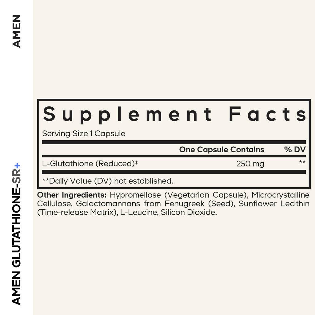 Amen Glutathione-SR+ Advanced Sustained-Release Supplement - 2-Month Supply - Reduced L-Glutathione - Galactomannans Fenugreek Seed - Time-Reduced Matrix - Non-GMO - 60 Capsules - TrustMedUSA