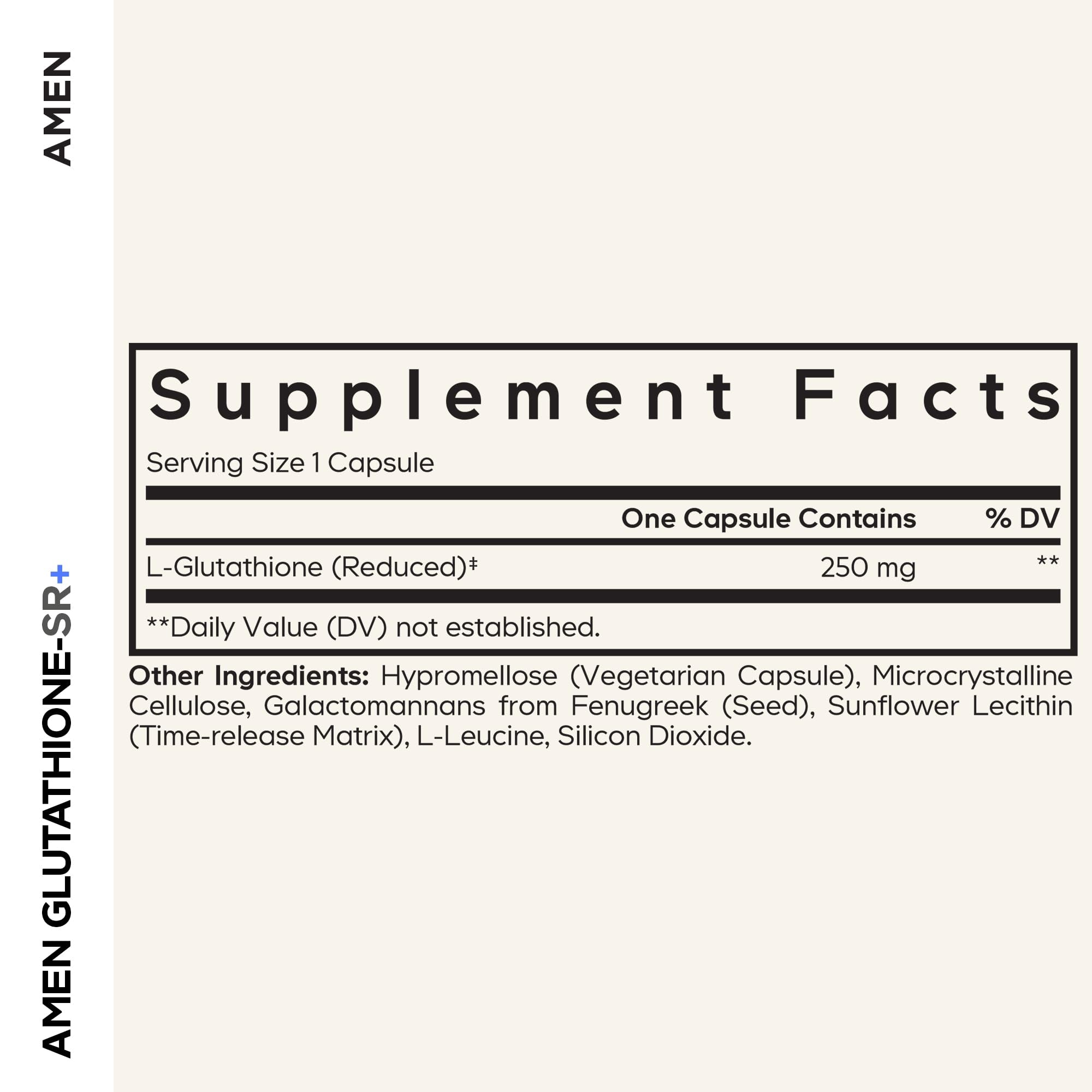 Amen Glutathione-SR+ Advanced Sustained-Release Supplement - 2-Month Supply - Reduced L-Glutathione - Galactomannans Fenugreek Seed - Time-Reduced Matrix - Non-GMO - 60 Capsules - TrustMedUSA