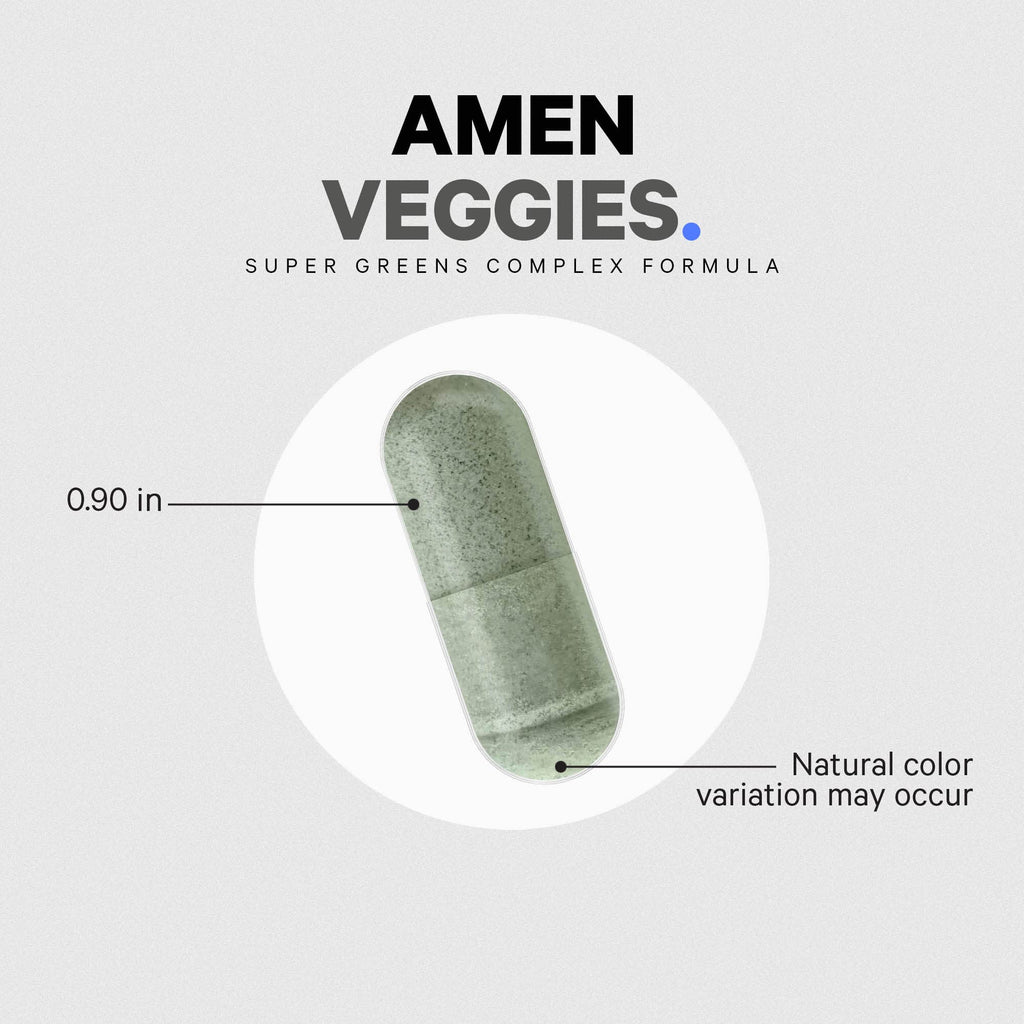 Amen Veggies, Daily Veggies Vitamins Supplement, Vegetables Vegan Blend & Whole-Food Raw Greens Multivitamin Capsules, Mushroom Complex, Superfood, Minerals, Green Vegetable Nutrients, Non-GMO, 90 ct - TrustMedUSA