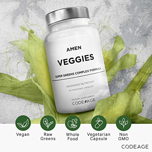 Amen Veggies, Daily Veggies Vitamins Supplement, Vegetables Vegan Blend & Whole-Food Raw Greens Multivitamin Capsules, Mushroom Complex, Superfood, Minerals, Green Vegetable Nutrients, Non-GMO, 90 ct - TrustMedUSA