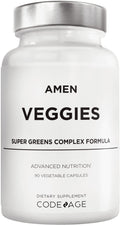 Amen Veggies, Daily Veggies Vitamins Supplement, Vegetables Vegan Blend & Whole-Food Raw Greens Multivitamin Capsules, Mushroom Complex, Superfood, Minerals, Green Vegetable Nutrients, Non-GMO, 90 ct - TrustMedUSA