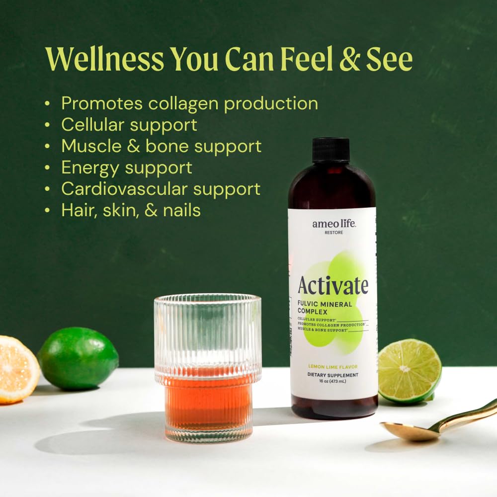 Ameo Life Fulvic Acid & Mineral Complex – Cellular Support, Detox, Collagen Boost – Promotes Skin, Hair, Nail Growth & Energy – Vegan, Gluten-Free, Non-GMO, Made in the USA -16 OZ - TrustMedUSA
