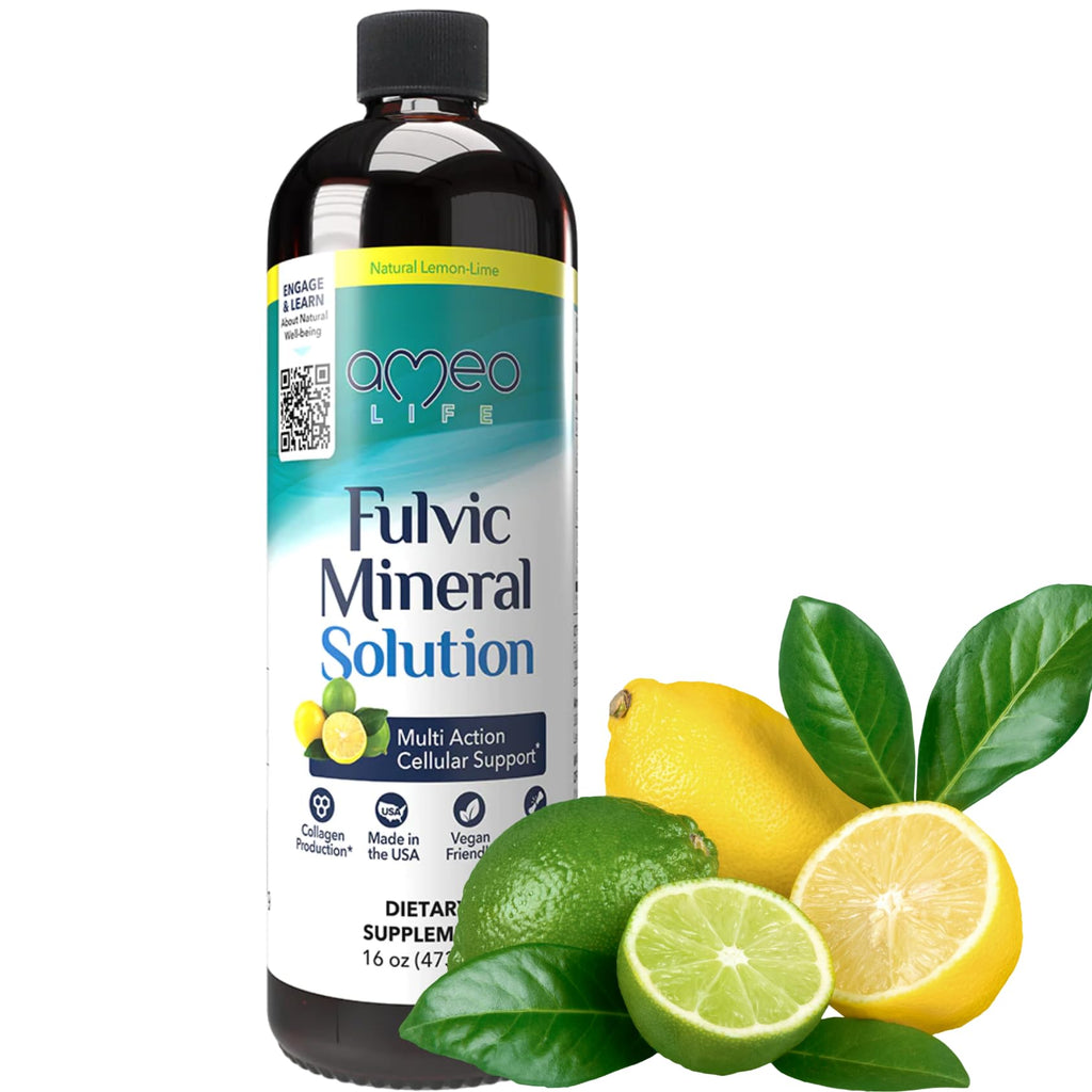 Ameo Life Fulvic Acid & Mineral Complex – Cellular Support, Detox, Collagen Boost – Promotes Skin, Hair, Nail Growth & Energy – Vegan, Gluten-Free, Non-GMO, Made in the USA -16 OZ - TrustMedUSA
