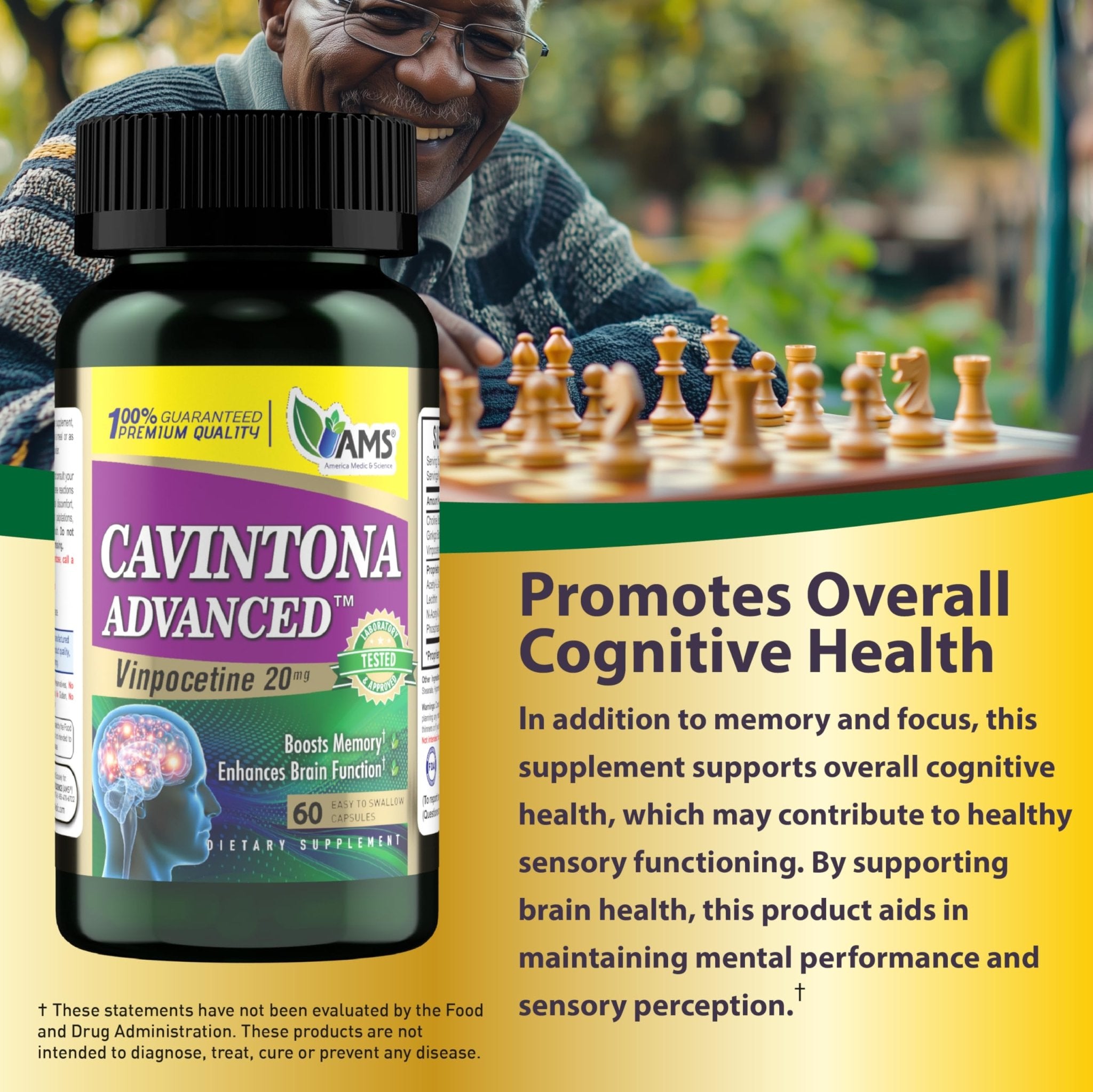 America Medic & Science Cavintona Advanced Supplement – Vinpocetine 20mg for Memory, Recall & Brain Health – Supports Cognitive Function, Focus, Mental Clarity & Blood Flow – 60 Capsules - TrustMedUSA