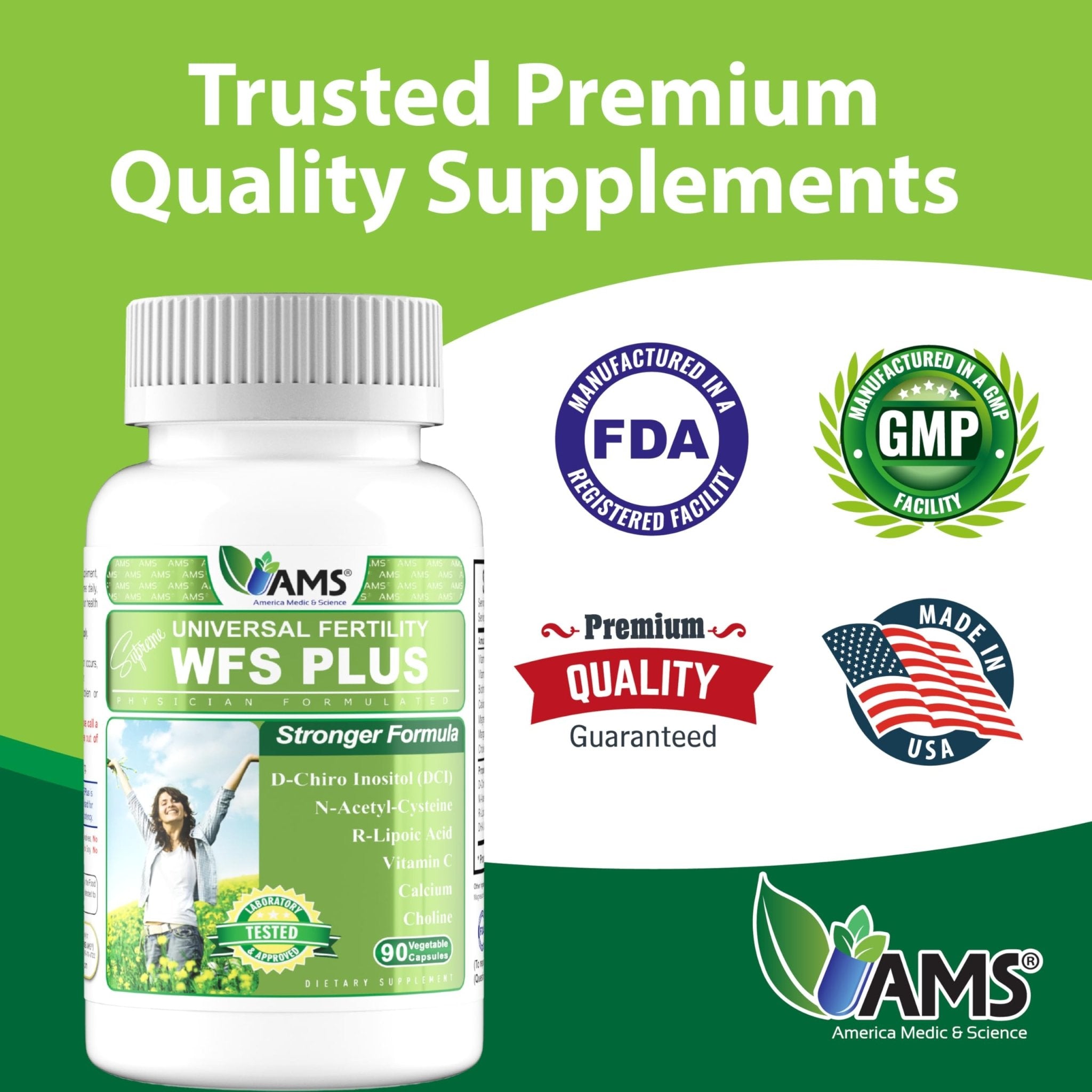 America Medic & Science WFS Plus Fertility Supplements for Women (90 Capsules) Supports Ovulatory Health | Natural Preconception Vitamins, Reproductive Aid, with D-Chiro Inositol, DHA |15-Day Supply. - TrustMedUSA