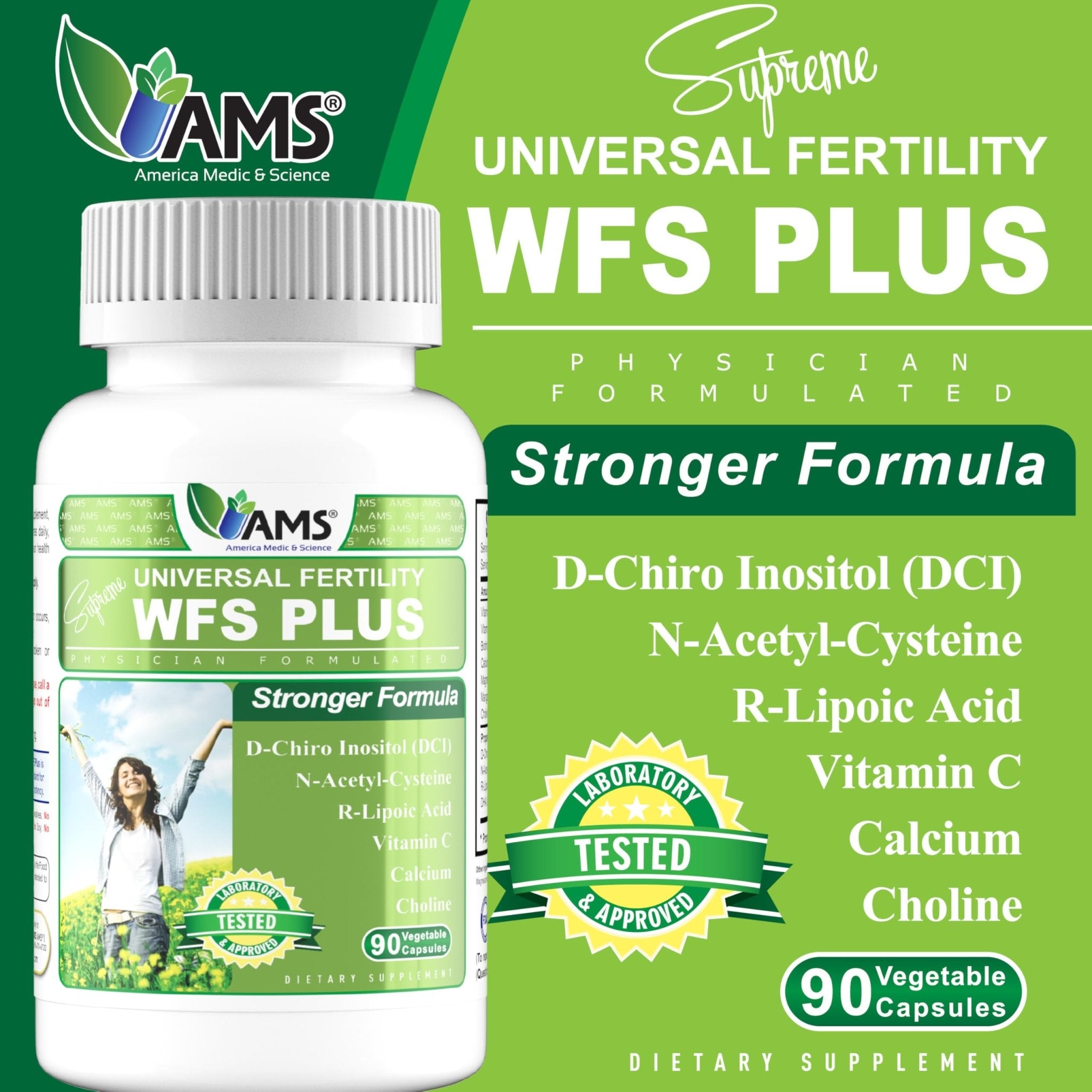 America Medic & Science WFS Plus Fertility Supplements for Women (90 Capsules) Supports Ovulatory Health | Natural Preconception Vitamins, Reproductive Aid, with D-Chiro Inositol, DHA |15-Day Supply. - TrustMedUSA