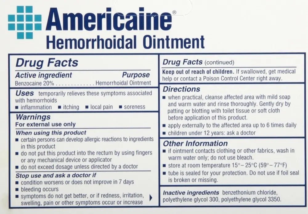 Americaine Hemorrhoidal Ointment Maximum Strength 20% Benzocaine 1 oz - TrustMedUSA
