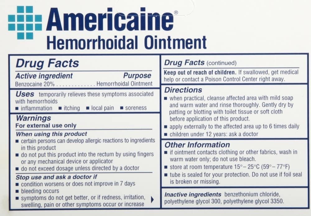 Americaine Hemorrhoidal Ointment Maximum Strength 20% Benzocaine 1 oz (Pack of 2) - TrustMedUSA