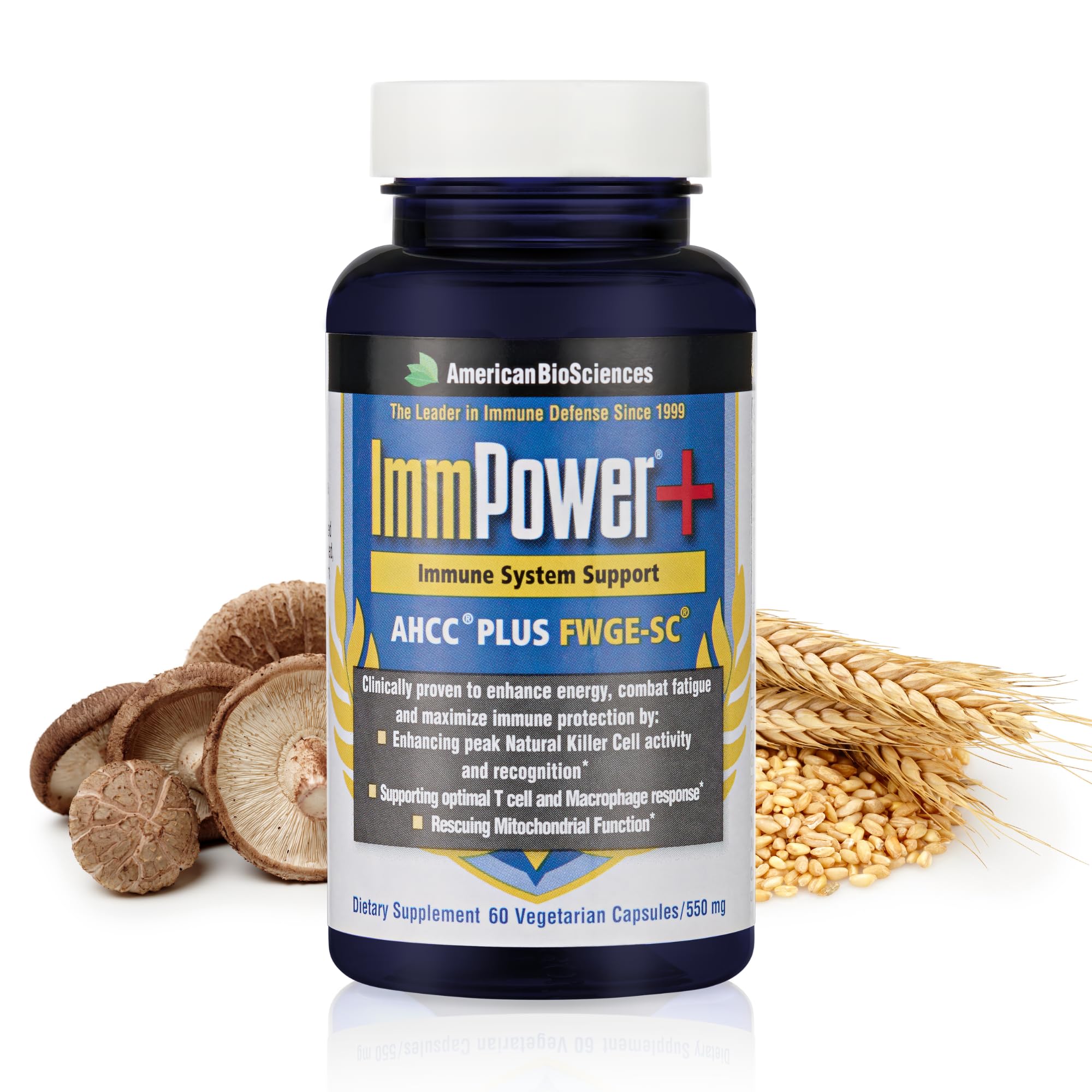 American BioSciences ImmPower Plus, AHCC & Fermented Wheat Germ Extract Herbal Supplement, 550mg per Capsule for Immune Support, Maintains Natural Killer Cell Activity, Pack of 1, 60 Veggie Capsules - TrustMedUSA
