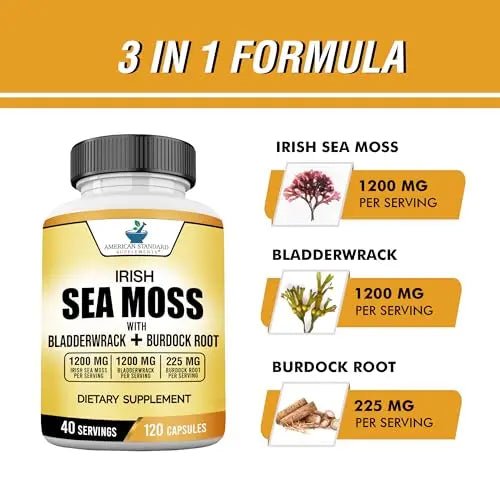 American Standard Supplements Irish Sea Moss 1200mg, Bladderwrack 1200mg - TrustMedUSA